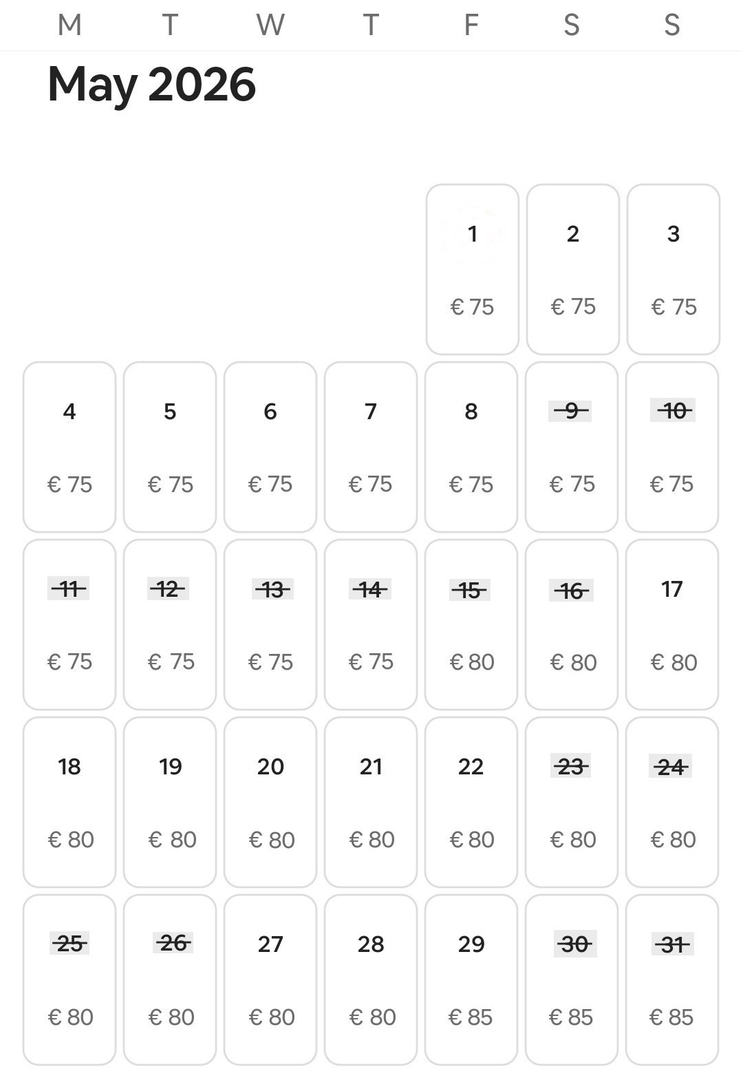 Calendar for May 2026 Sunrise Studio Afitos