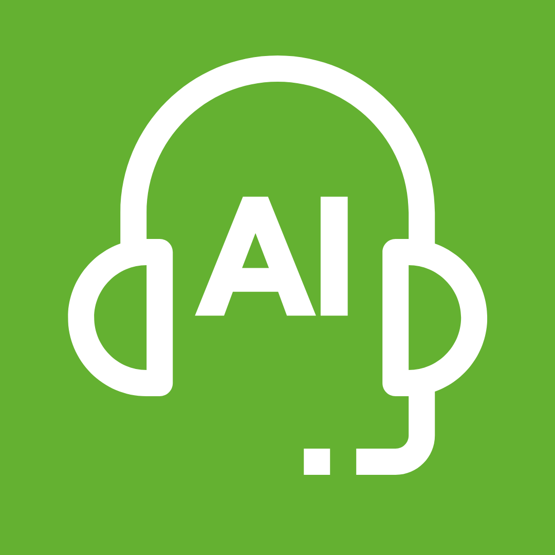 Green background with white headset graphic and the letters 'A' and 'I' inside the headset