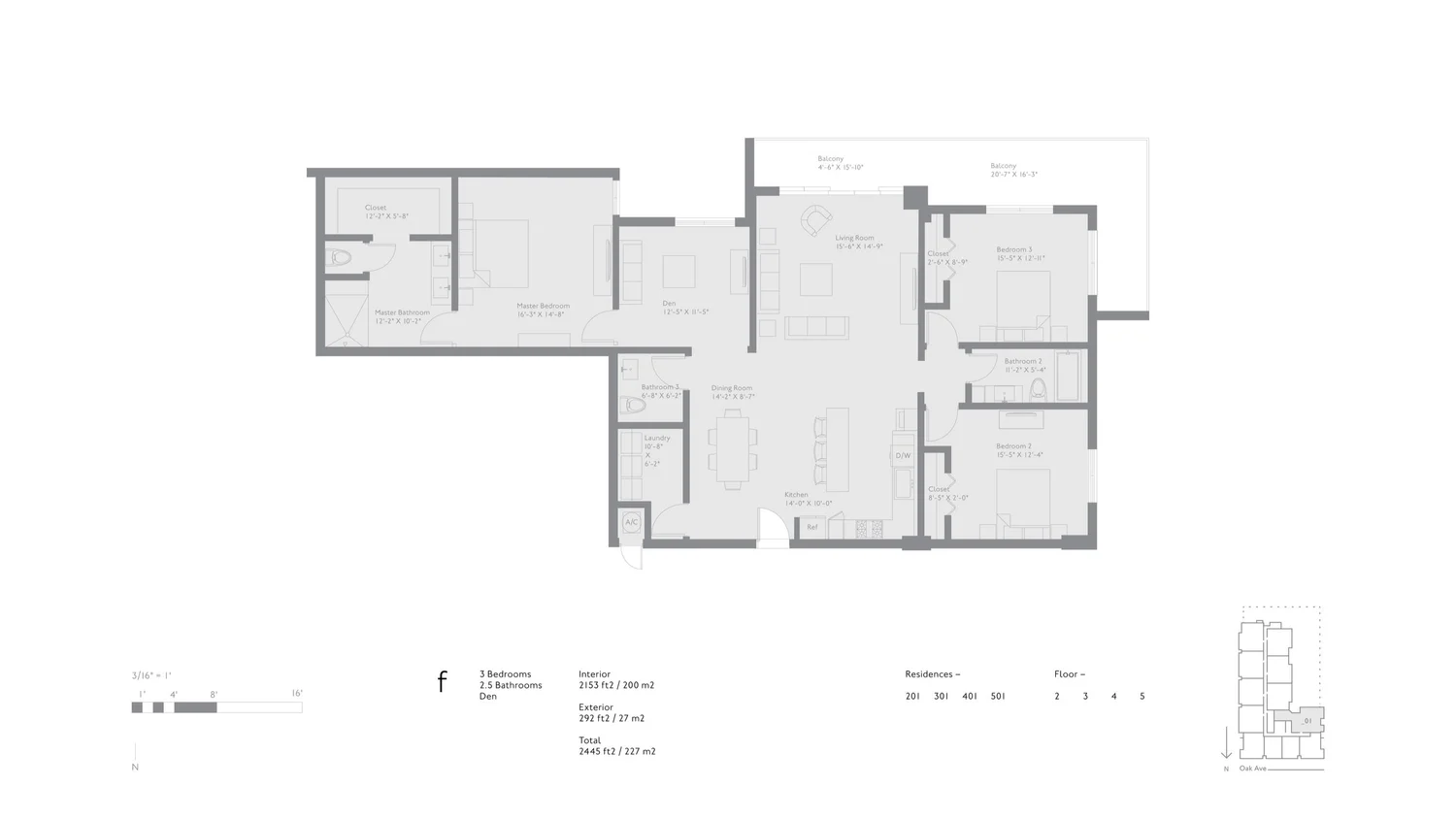 Residence F (3 bed + den) floor plan