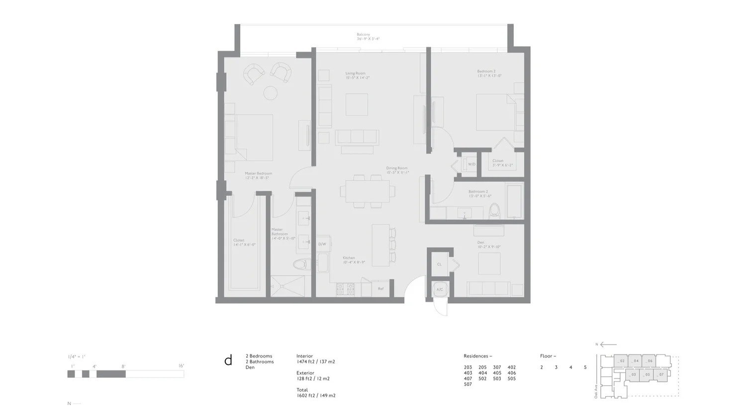 Residence D (2 bed + den) floor plan