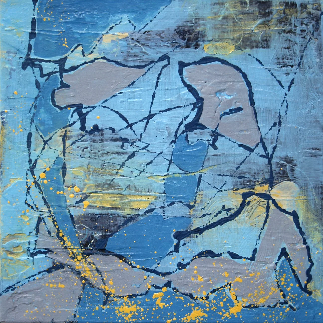 SOLD!
"Sea Lions at Play". 12x12". 2024. Acrylic and mixed media on canvas. 