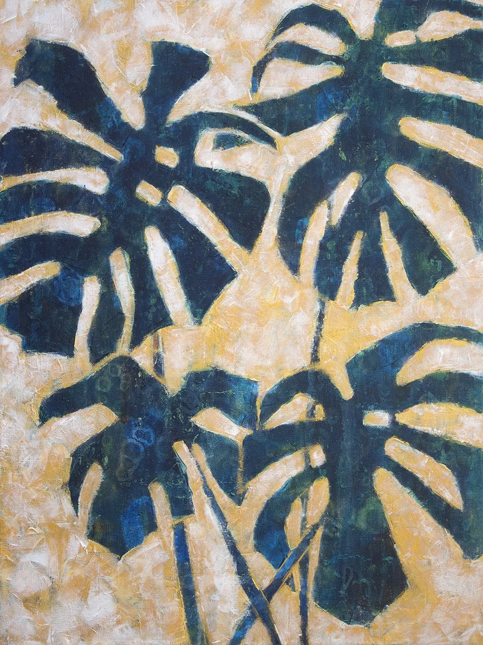 "Monstera Deliciosa II" 18x24". 2026.
(Gathering Form). Acrylic on Canvas. For Sale.

Closer. Denser. Becoming.

Layers fold into one another as shapes begin to organize and echo. What once felt diffuse now gathers into structure.

There is a quiet c
