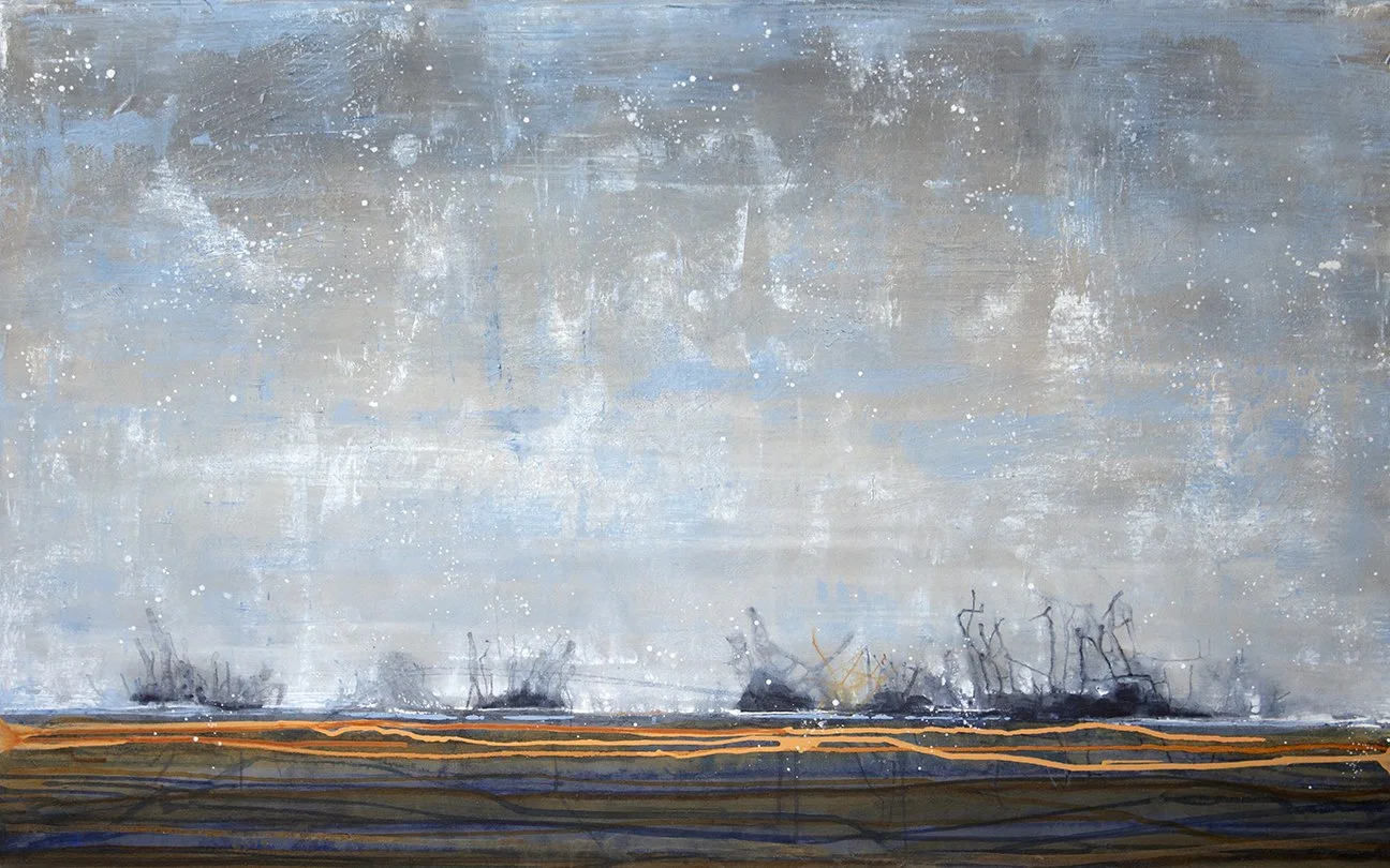 NOT FOR SALE. 
"A Gentle Horizon." 36x48”. 2026. Acrylic on canvas.

Donated and on display at the Foothills Country Hospice. 

“A Gentle Horizon” was made as a place to rest your eyes. Not to ask anything of you—only to offer a steady line to return