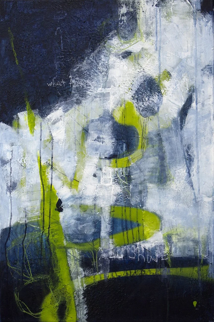 "What Takes Shape." 24x36.”  2026. Acrylic and pastel on canvas. For Sale.

A form gathers out of movement. Layers settle, edges appear, and something previously unseen becomes tangible. This piece explores the moment when energy condenses into prese