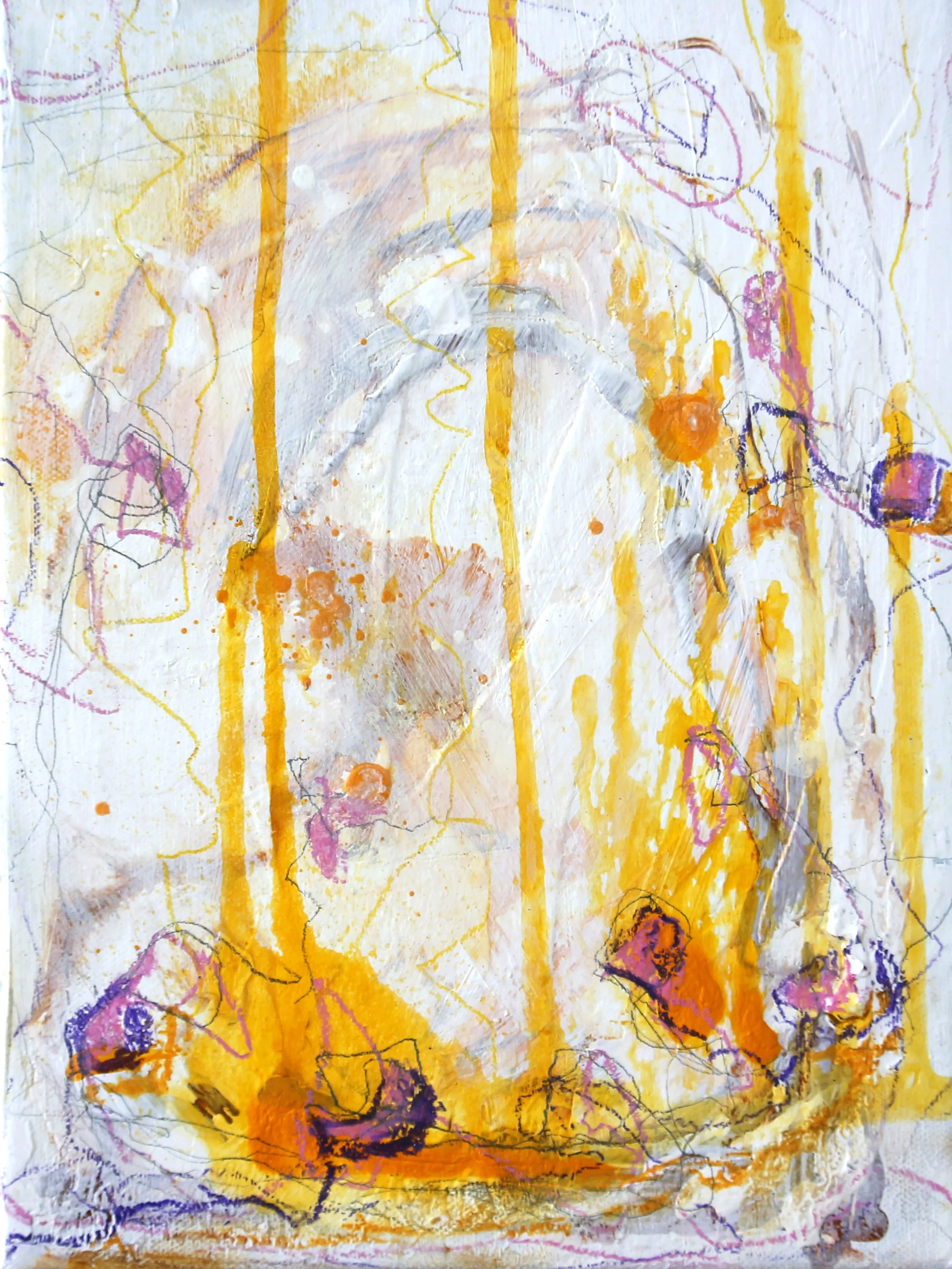 SOLD! 
"Sunshine in my Bones". 8x10". 2024. Acrylic and mixed media on canvas. 
