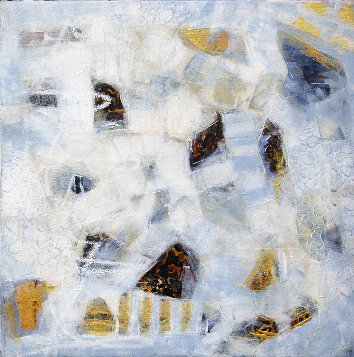 SOLD!
"Ripples and Stones II".  16x16”. 2025. Acrylic on canvas. 

In the quiet of early morning, before the world stirs, there’s a hush that settles over water and land. “Ripples and Stones I & II” are inspired by those moments—a gentle meditation o