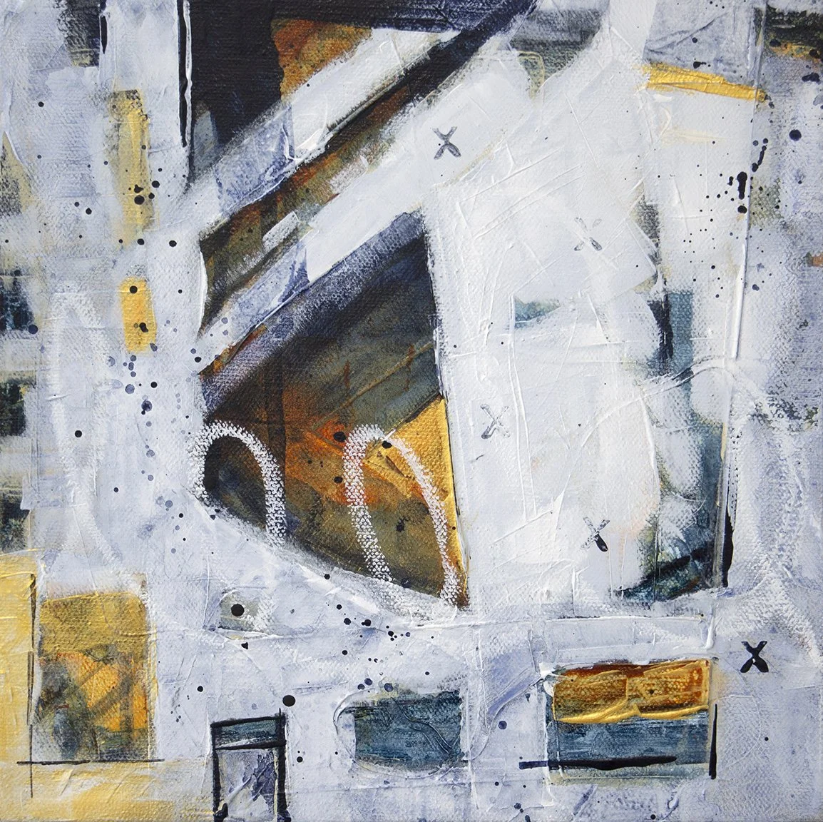 "Amber Reflection." 10x10”. 2025. Acrylic on canvas.

"Amber Reflection" is a meditation on warmth found in unexpected places. Amidst the cool whites and deep shadows, flashes of golden amber emerge—echoes of sunlight on winter mornings, or the memor