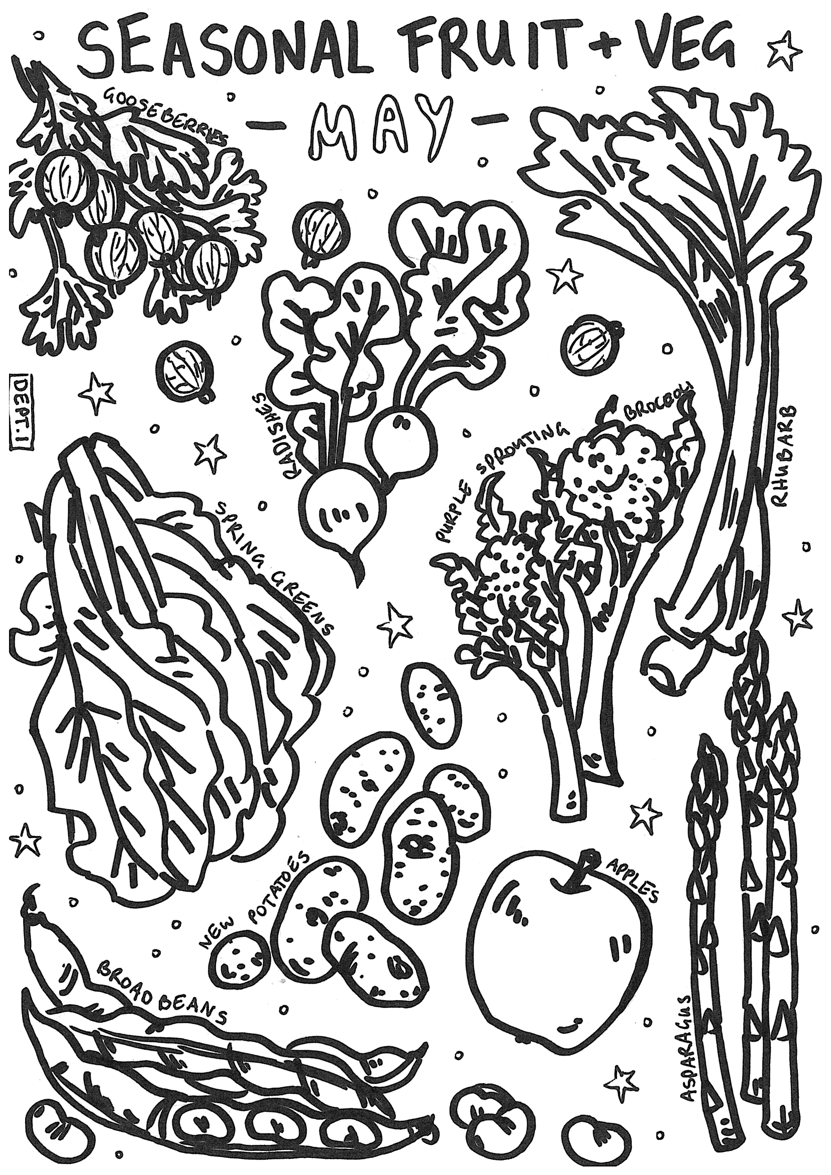May – Seasonal Fruit & Veg colouring page