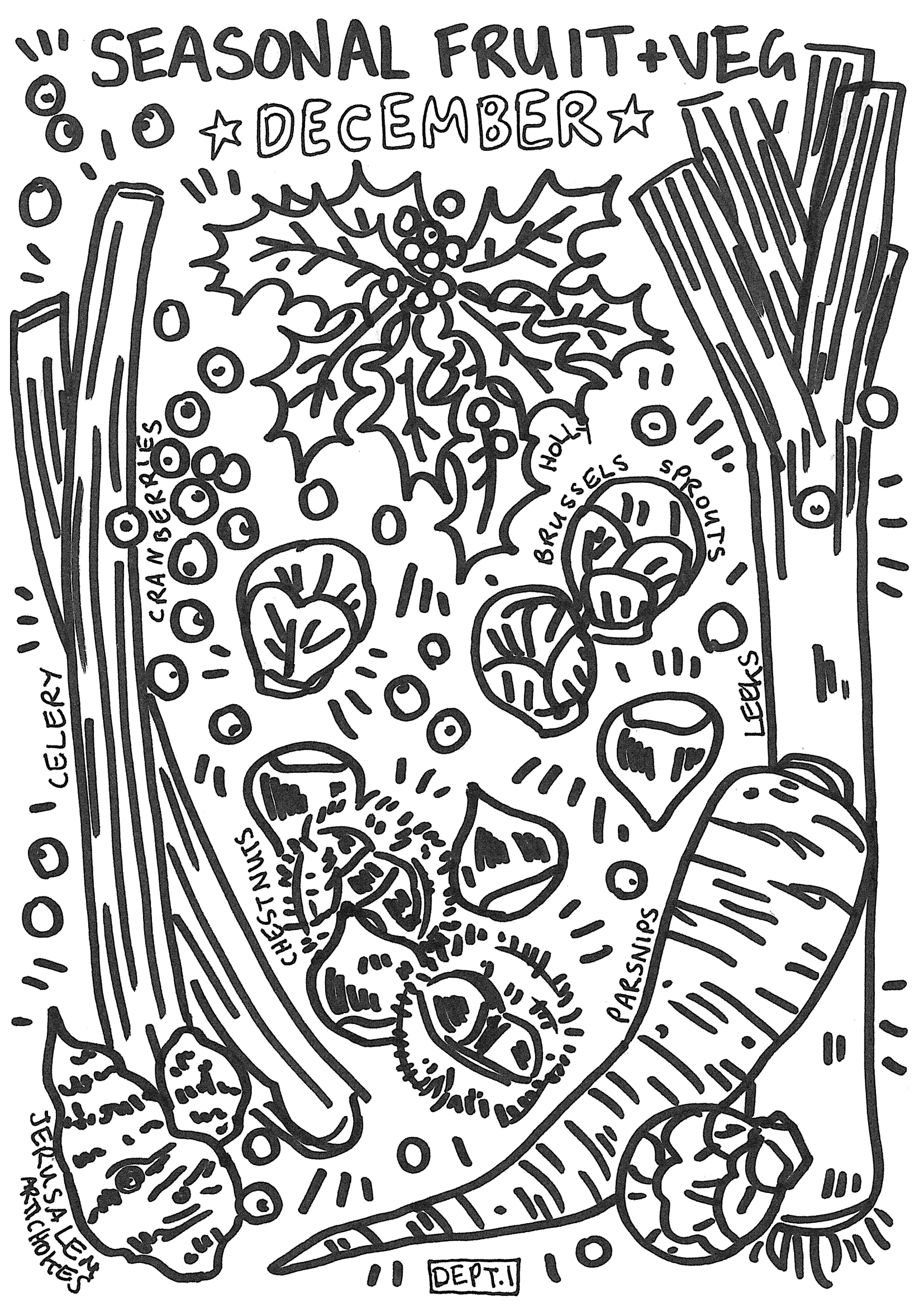 December – Seasonal Fruit & Veg colouring page for kids