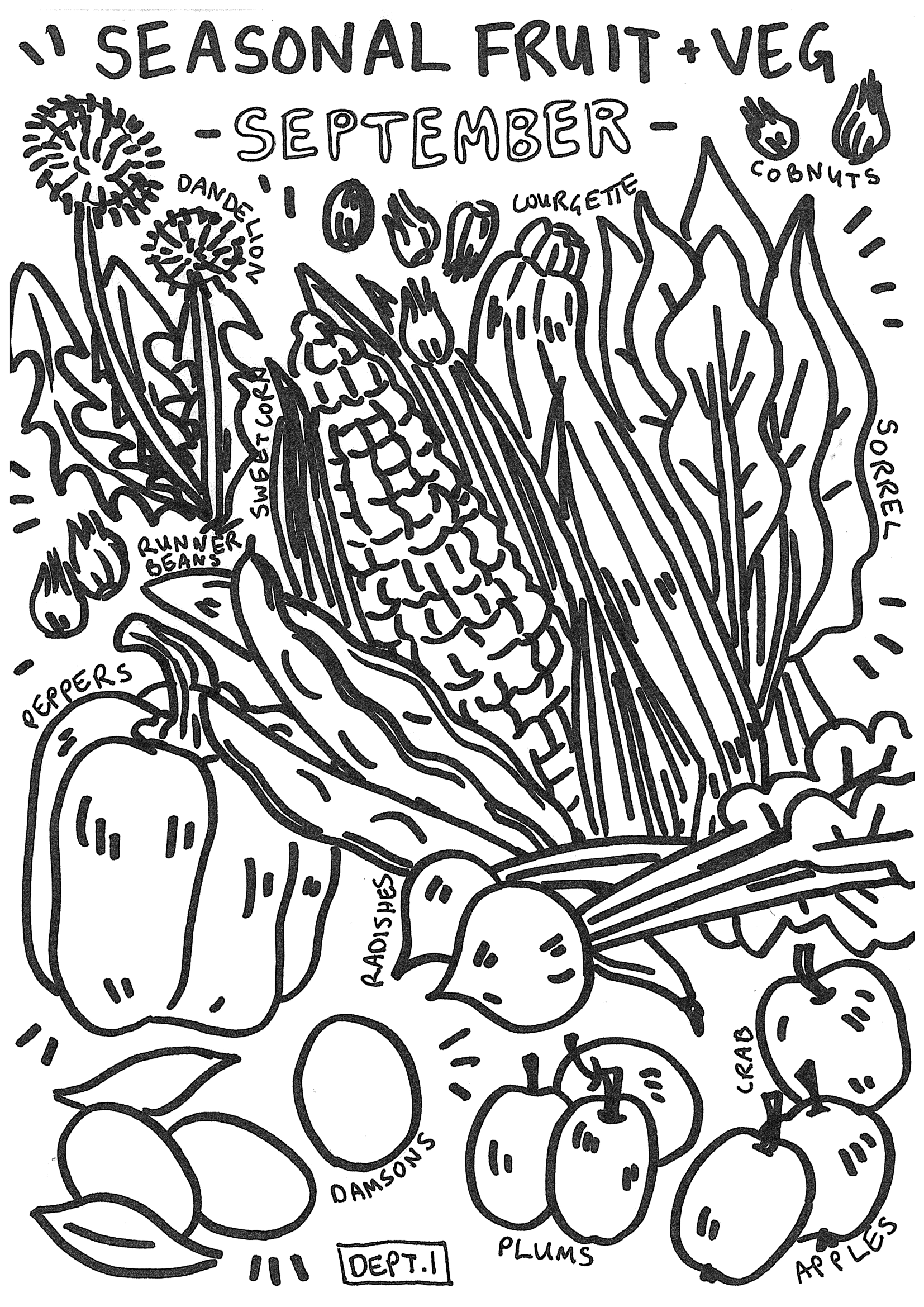 September – Seasonal Fruit & Veg to print and colour in