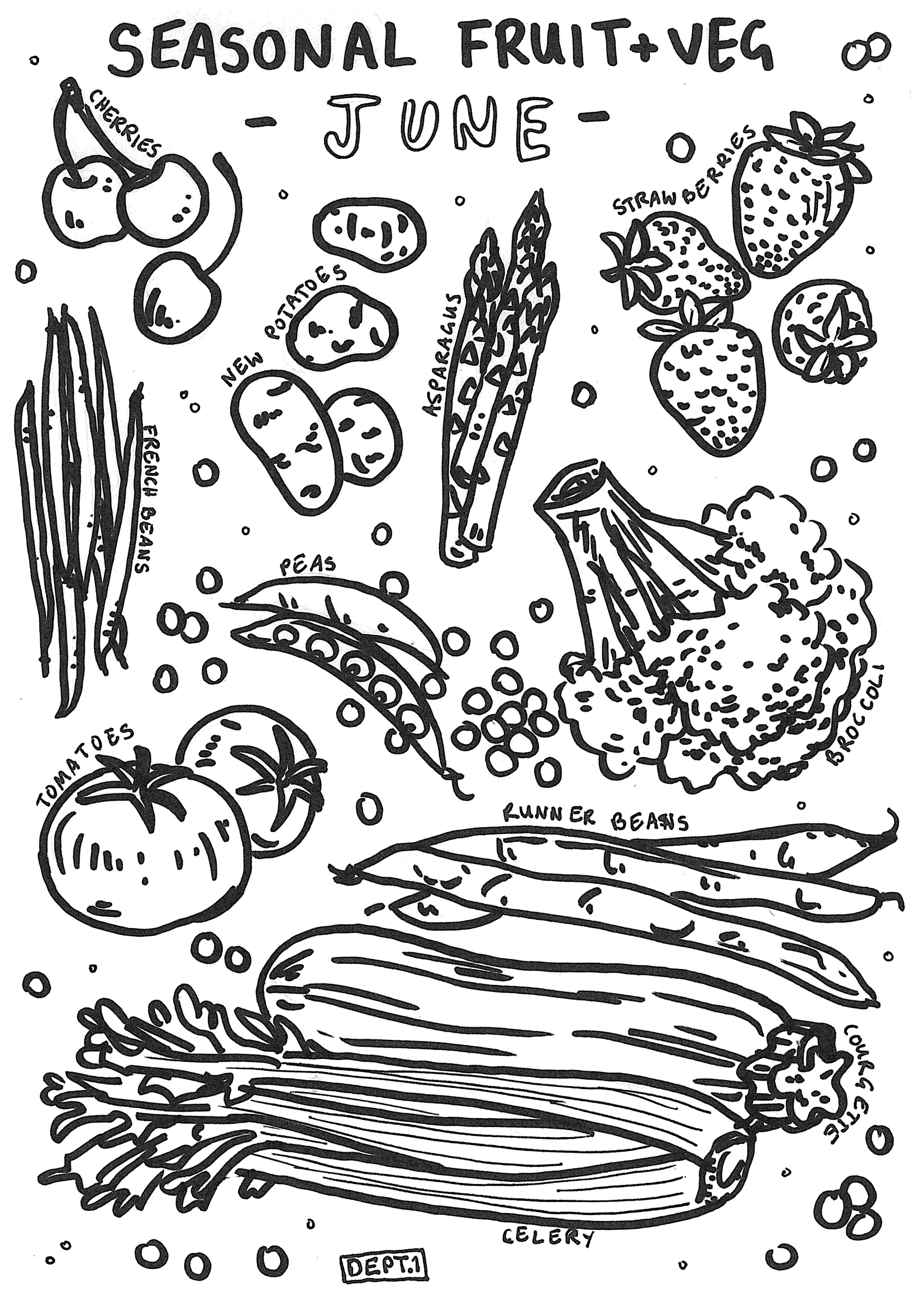 June – Seasonal Fruit & Veg colouring page