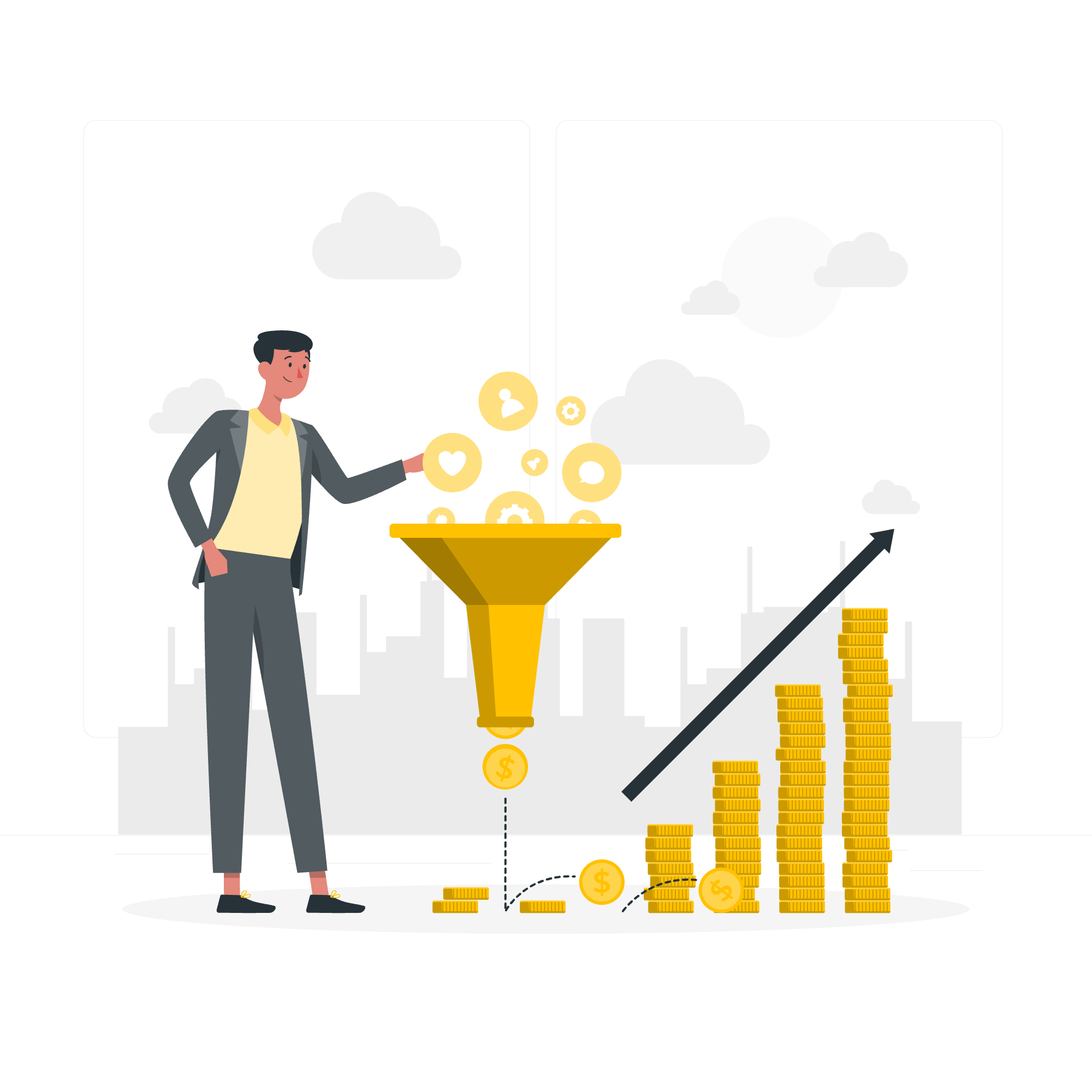 Young man in graduation gown and stoles, holding diploma folder, standing outdoors near columns.