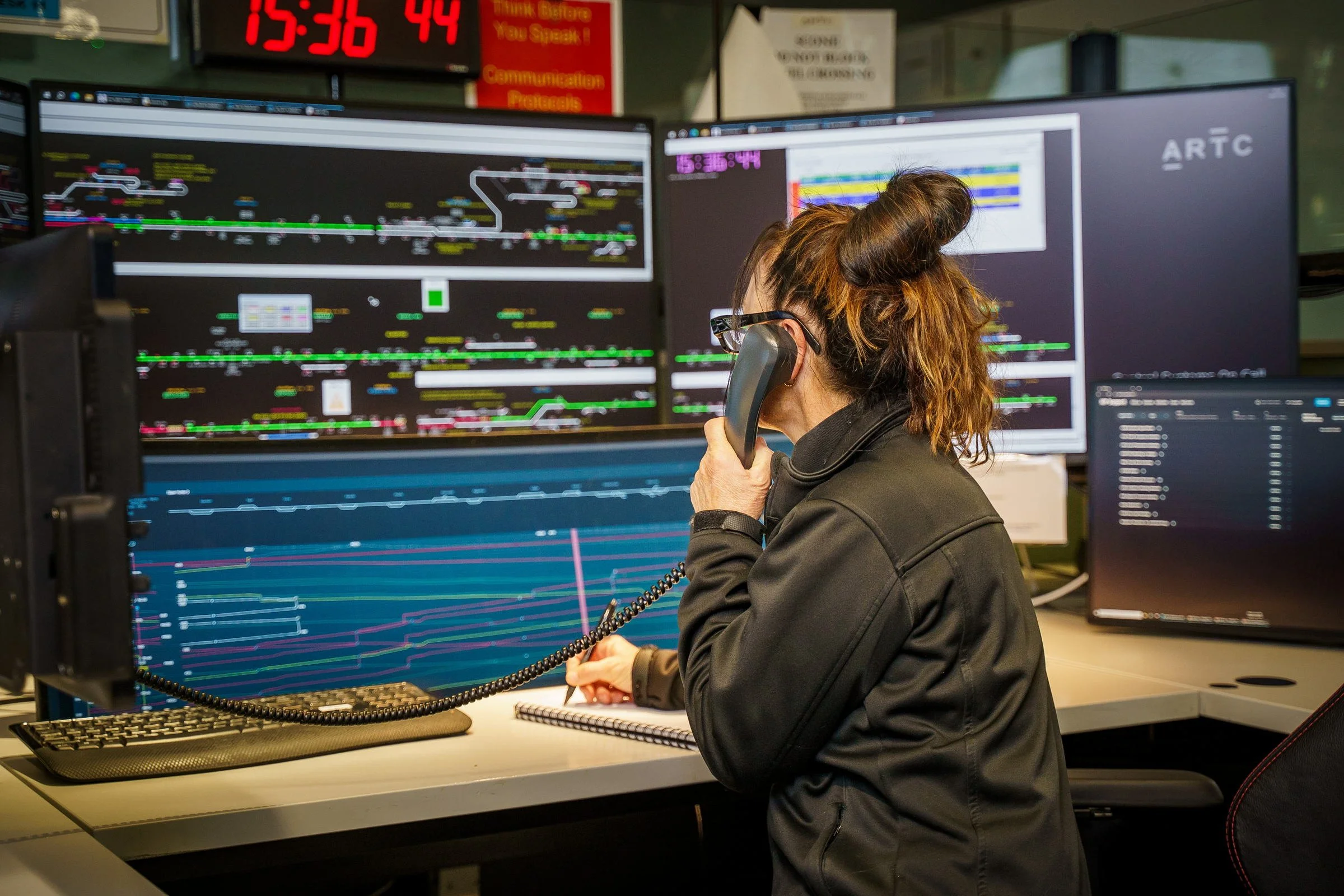 ARTC control room staff and monitoring systems photographed for internal communications and reporting.