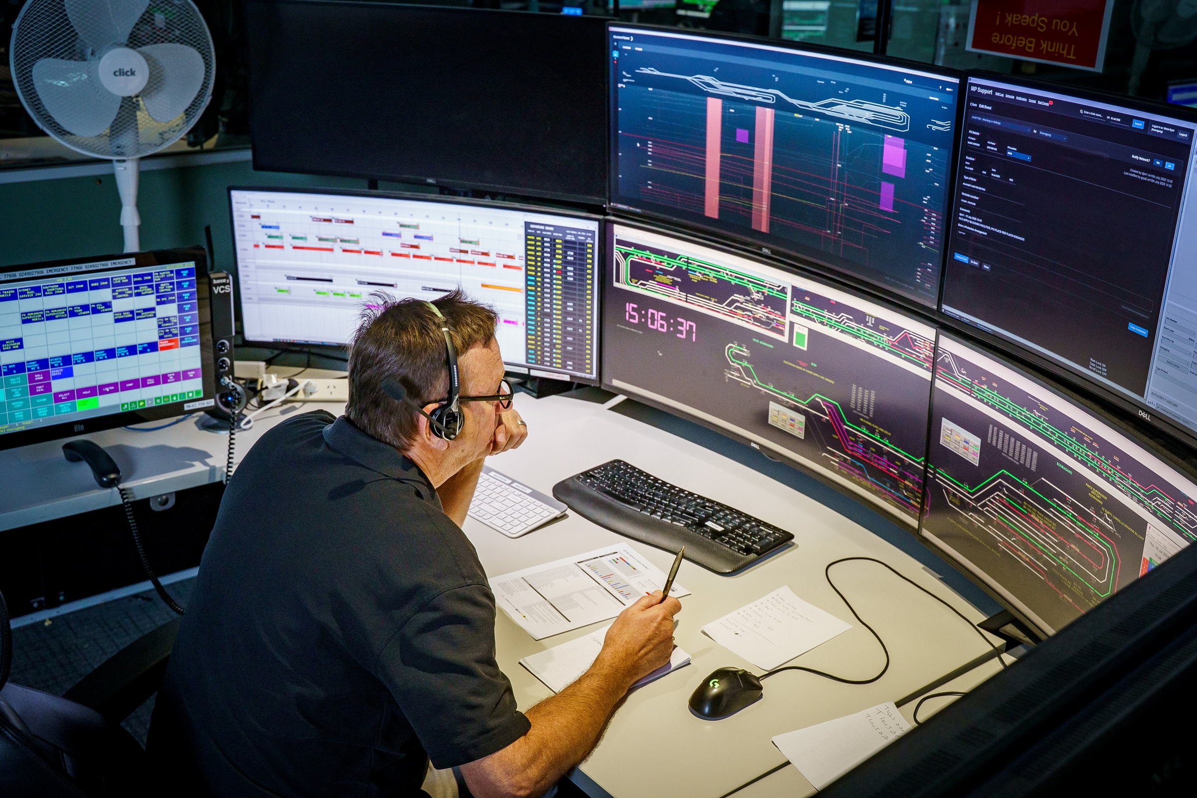ARTC network control room photographed during live rail operations in Newcastle.