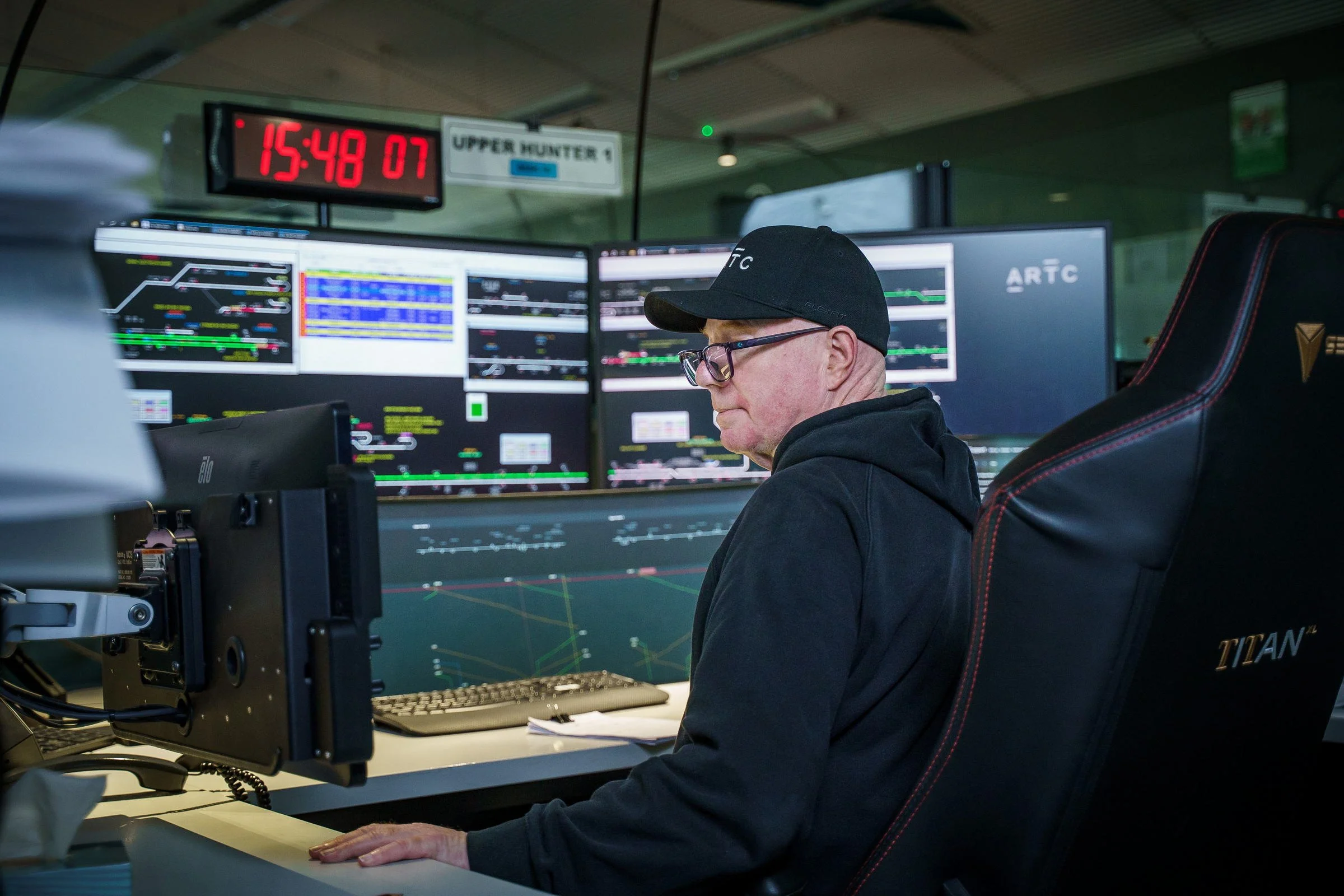 ARTC network operations centre photographed during a rail control room photography shoot in Newcastle.