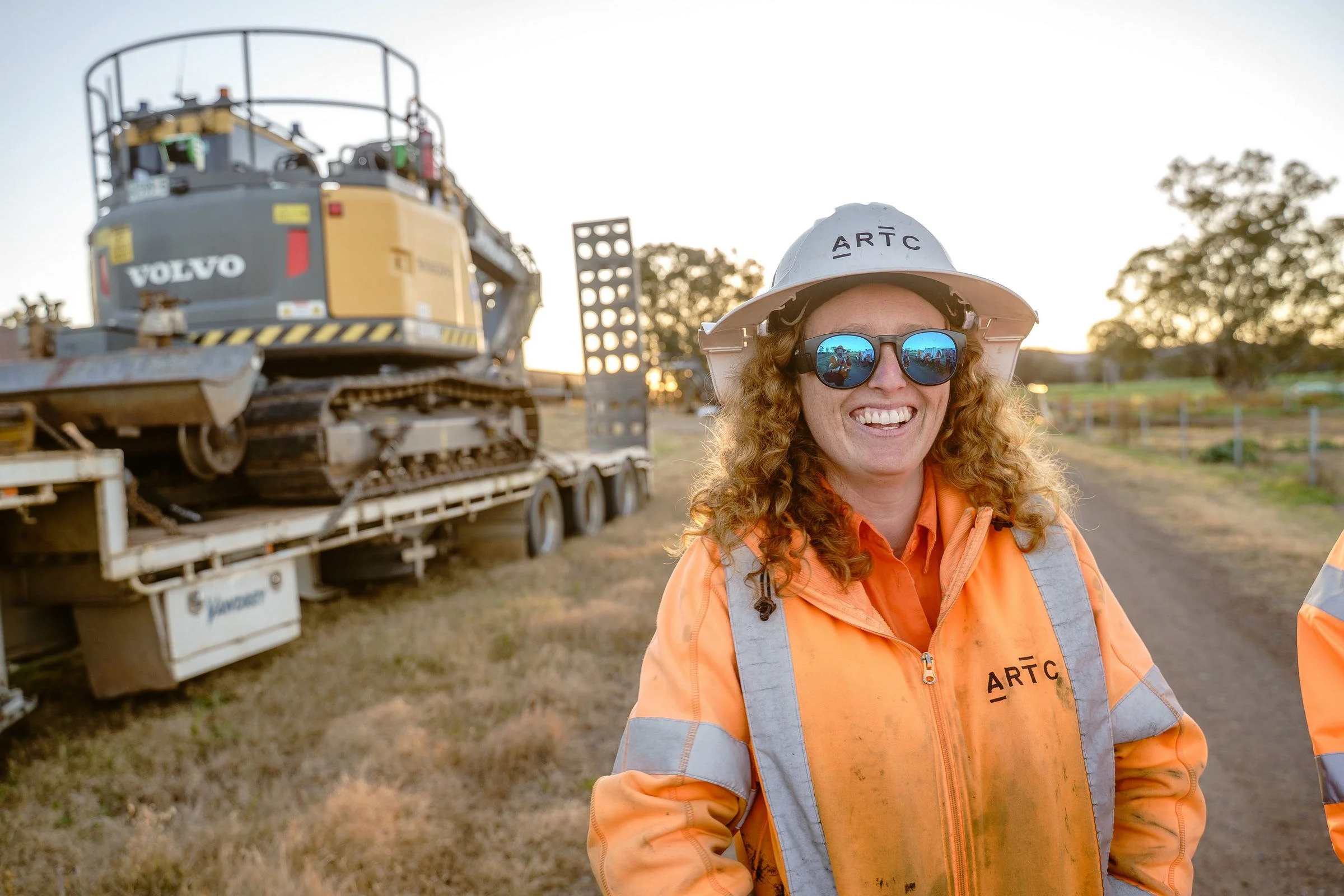 ARTC rail worker photographed on track during a safety-focused rail infrastructure shoot in Newcastle.