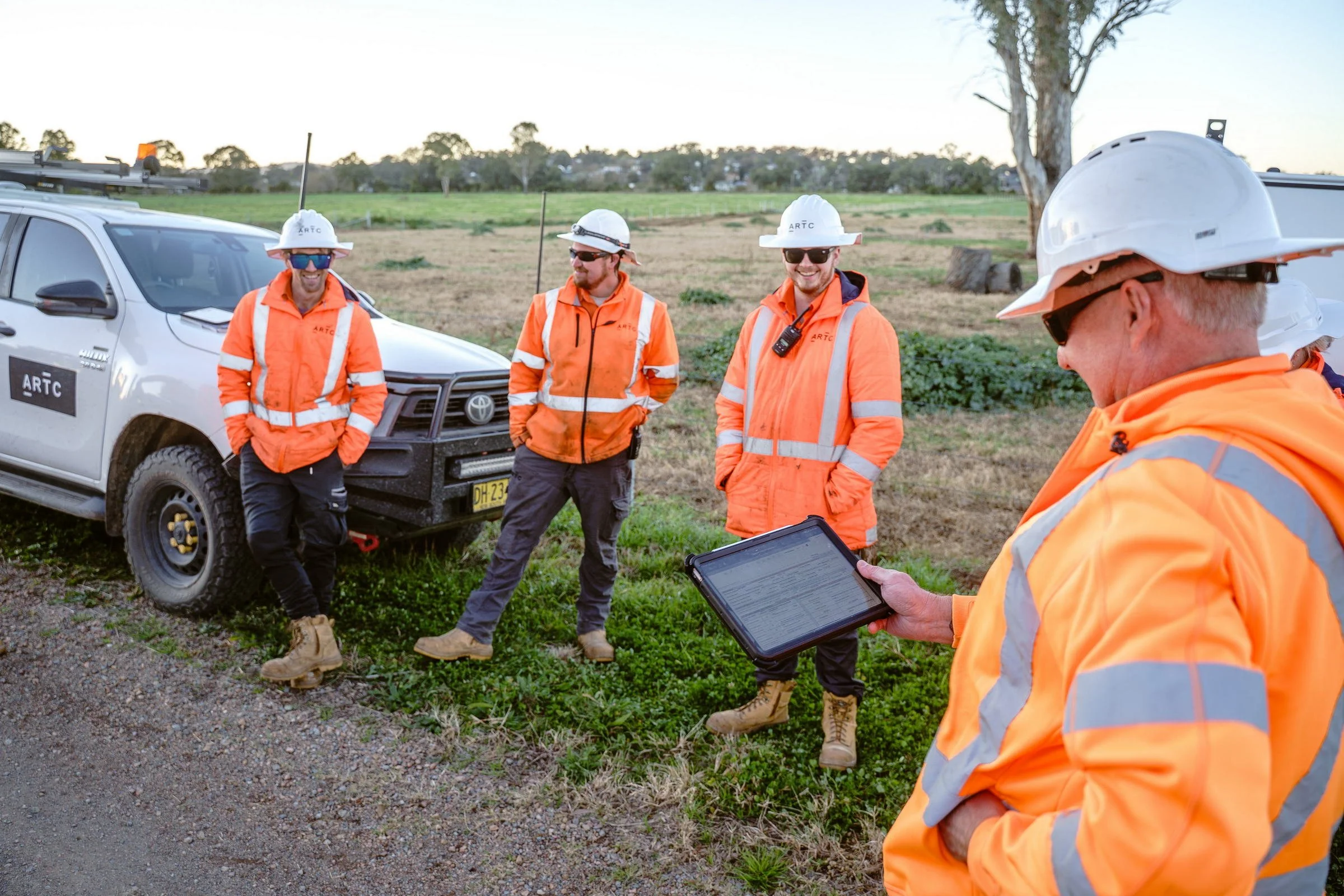 ARTC rail team photographed trackside during infrastructure operations in the Newcastle region.