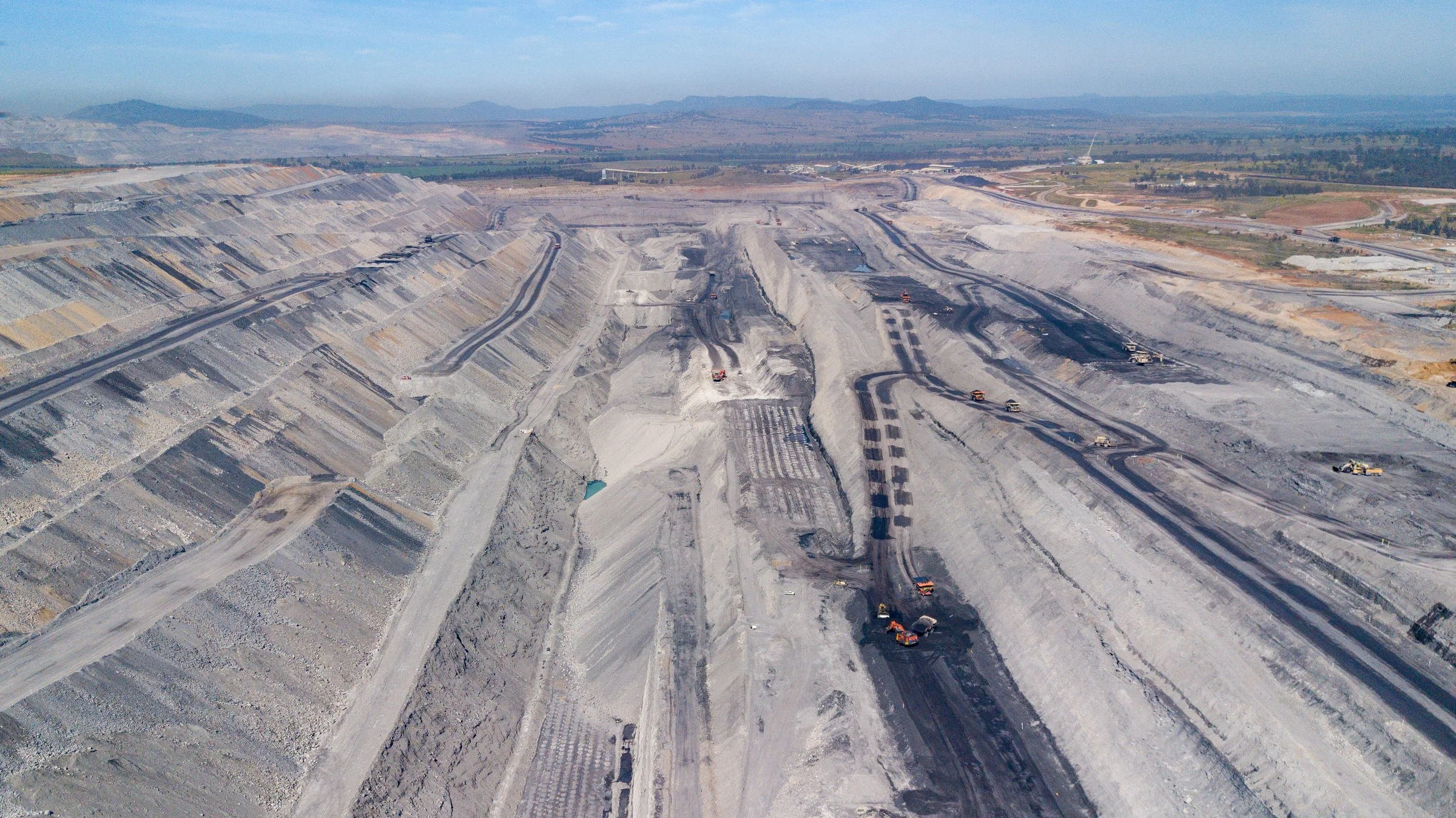 Aerial view of an open-cut coal mine photographed for a statewide mining image library in NSW.
