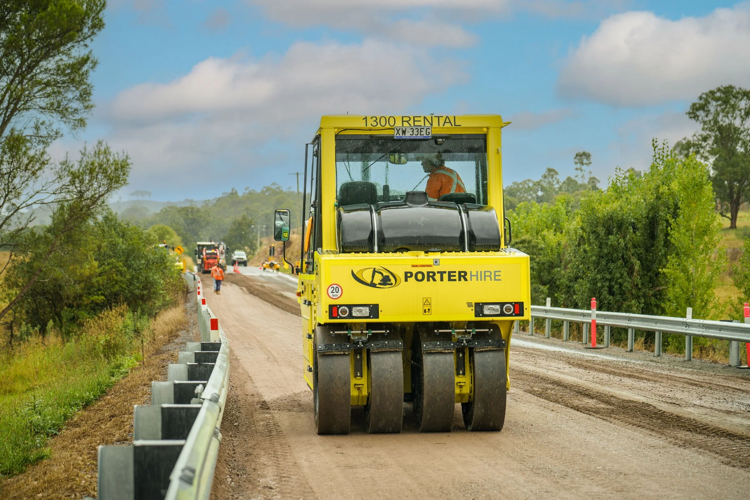 Ammann road roller operating on a road construction site near Singleton NSW