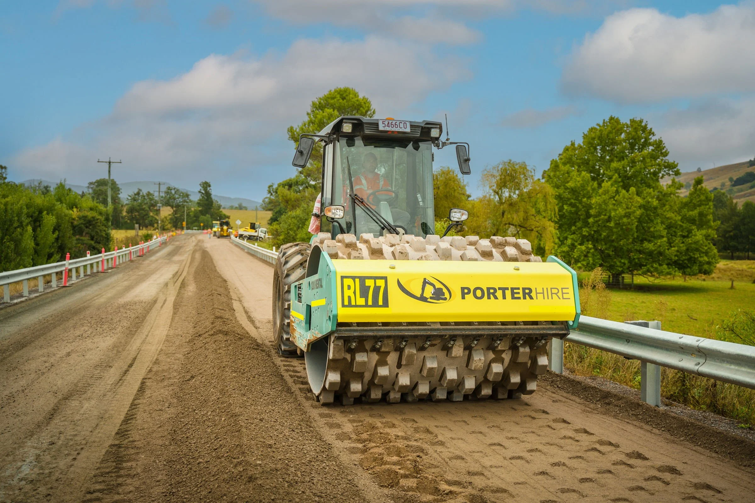 Ammann road roller photographed during active civil construction works