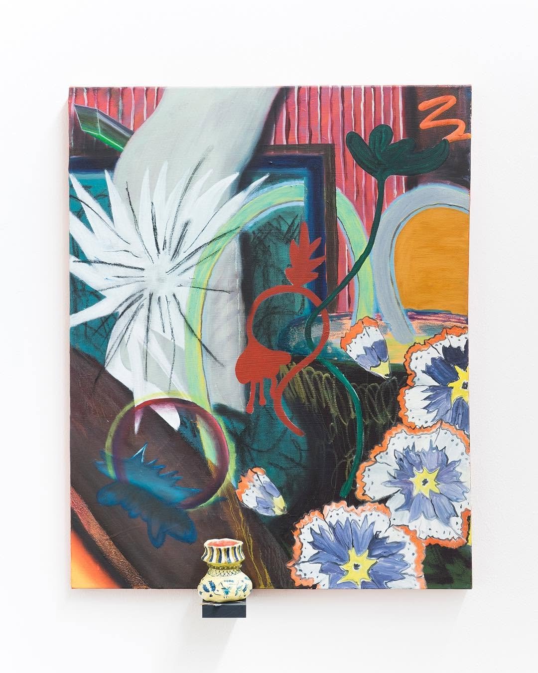  Moth Dying on My Lightbulb , 2017, VCA Grad Show, oil and acrylic on canvas and ceramic vase