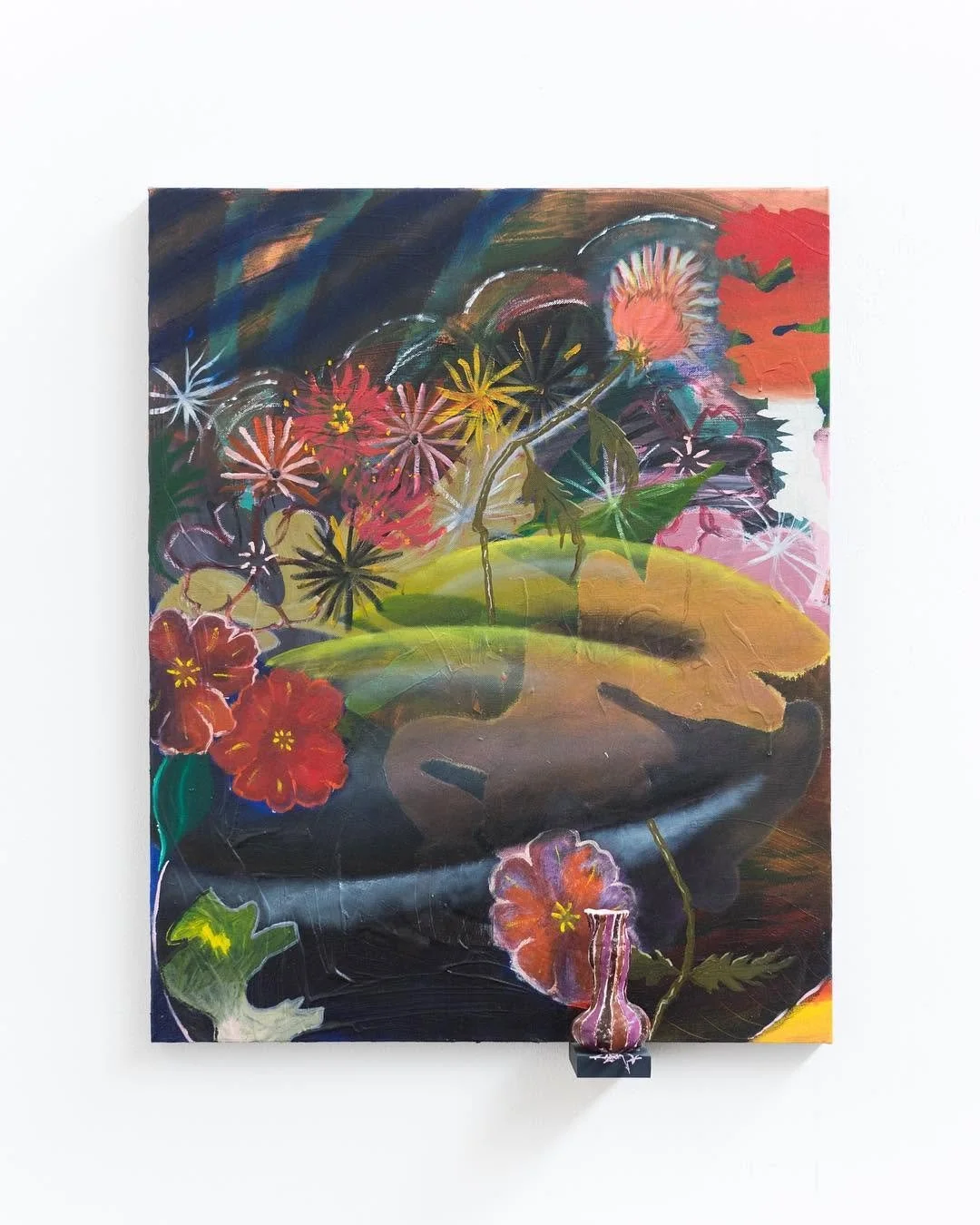  I Painted This With My Hands/I Painted This For My Sisters , 2017, VCA Grad Show, oil and acrylic on canvas and ceramic vase