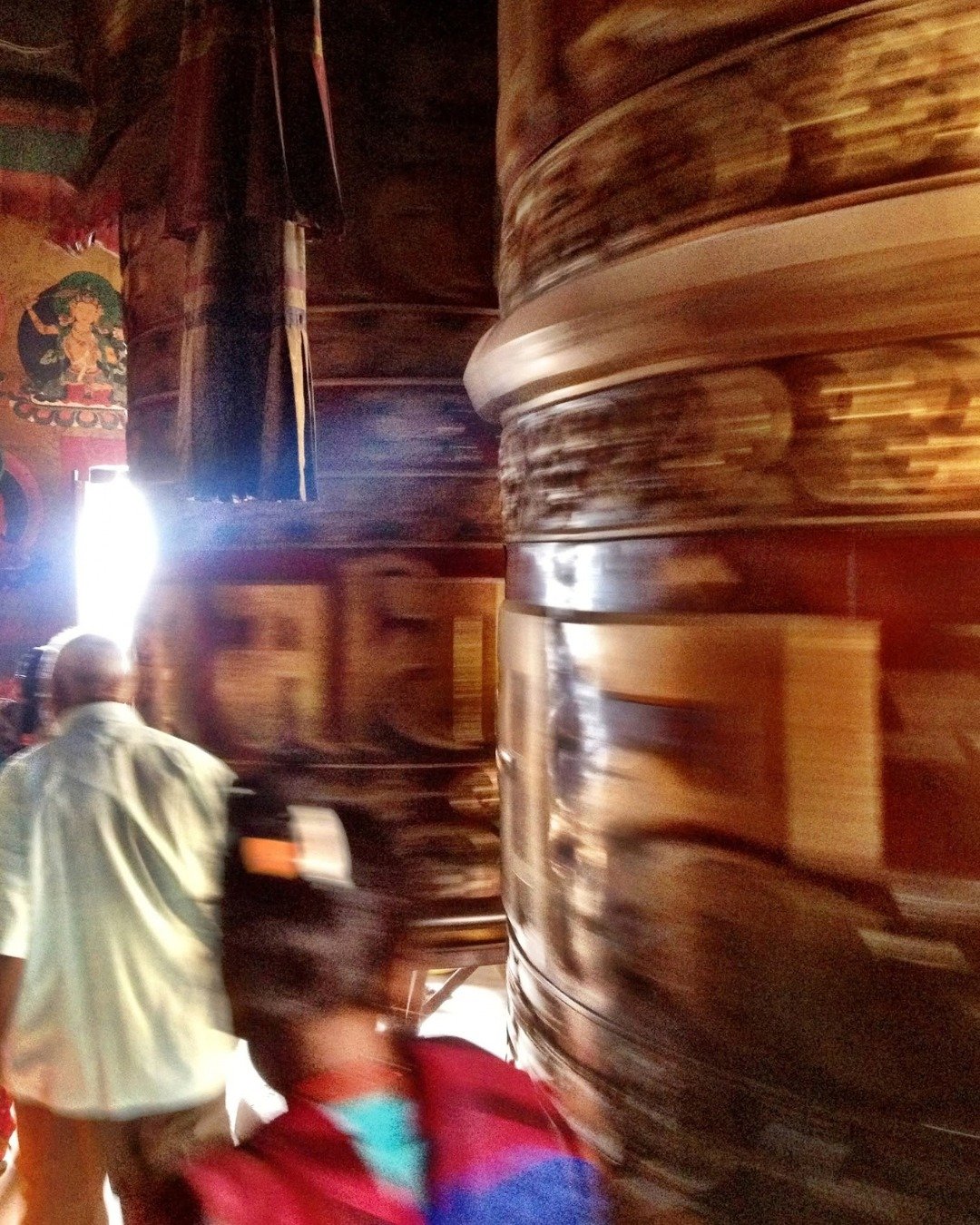 Took this photo nearly 15 years ago in Nepal. I spy Manjushri, tucked away in the top left. He's the bodhisattva of wisdom, sword raised to cut through confusion.