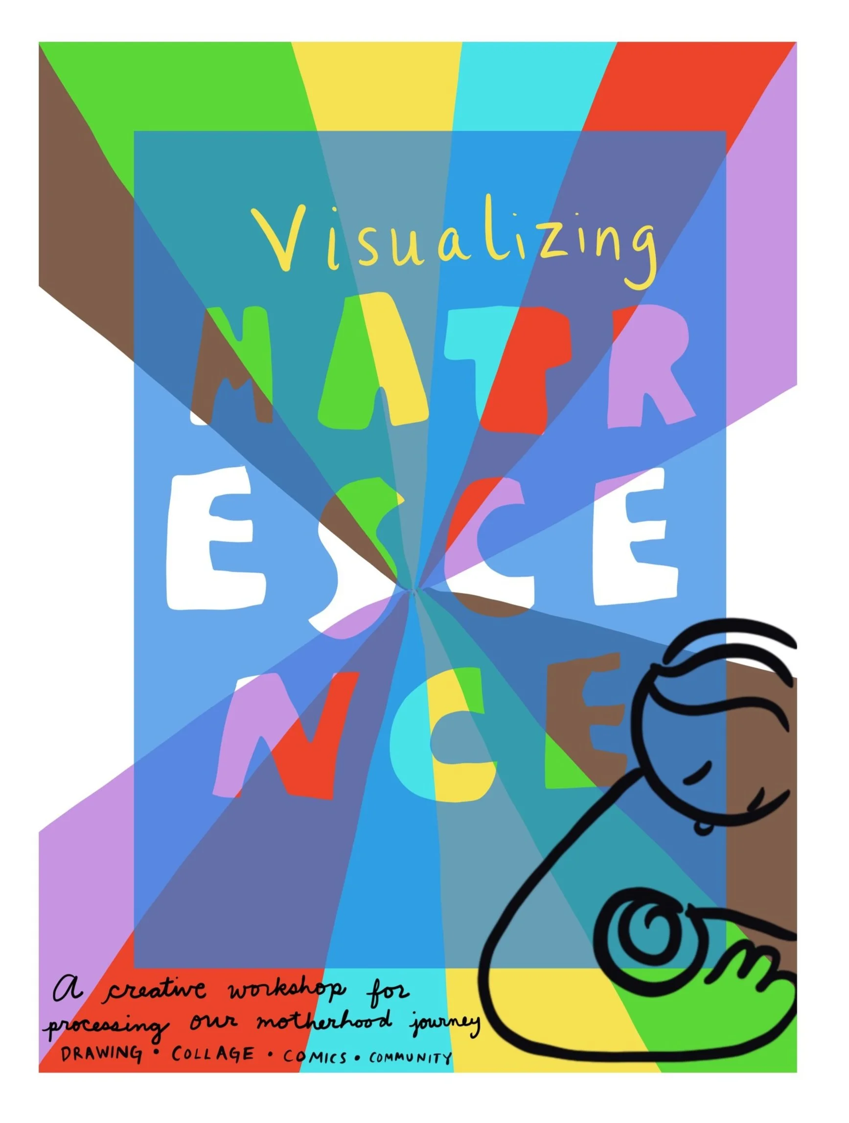 A digital poster for a workshop about drawing and motherhood