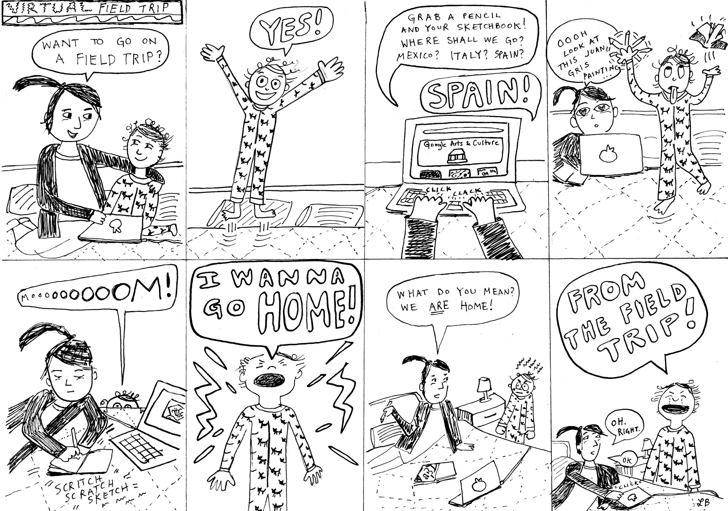 "Virtual Field Trip" comic from Kid Brain. This is a glimpse into life with a 5 year old during the Covid pandemic in 2020