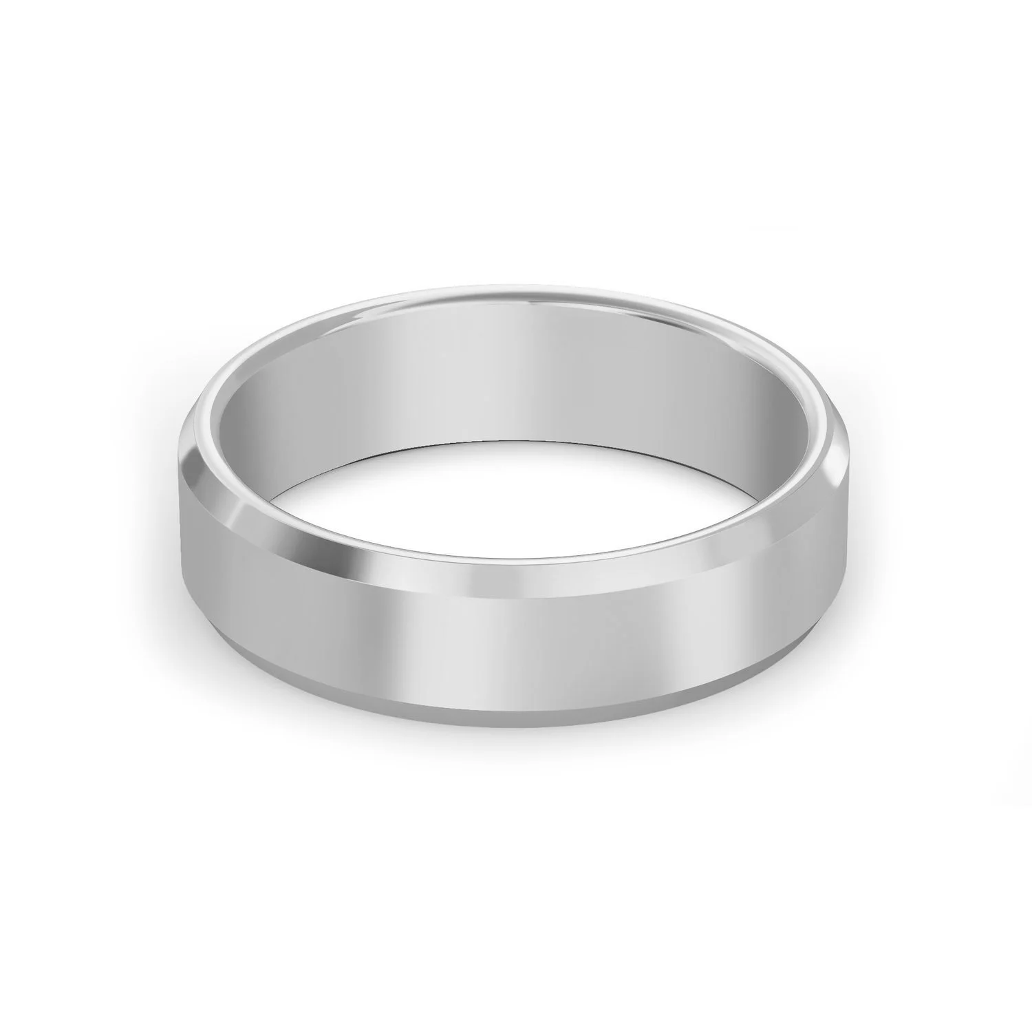 Platinum beveled edge wedding band.