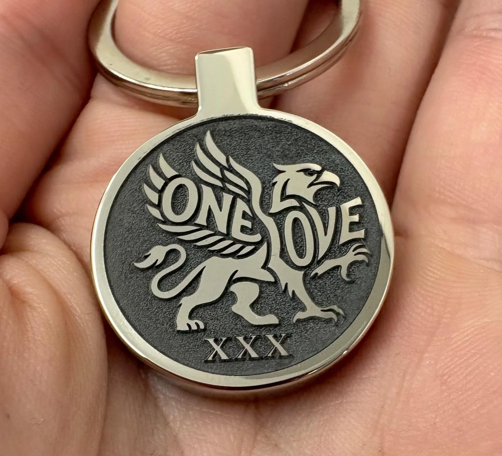 Key ring tag engraved with a customers own design. 