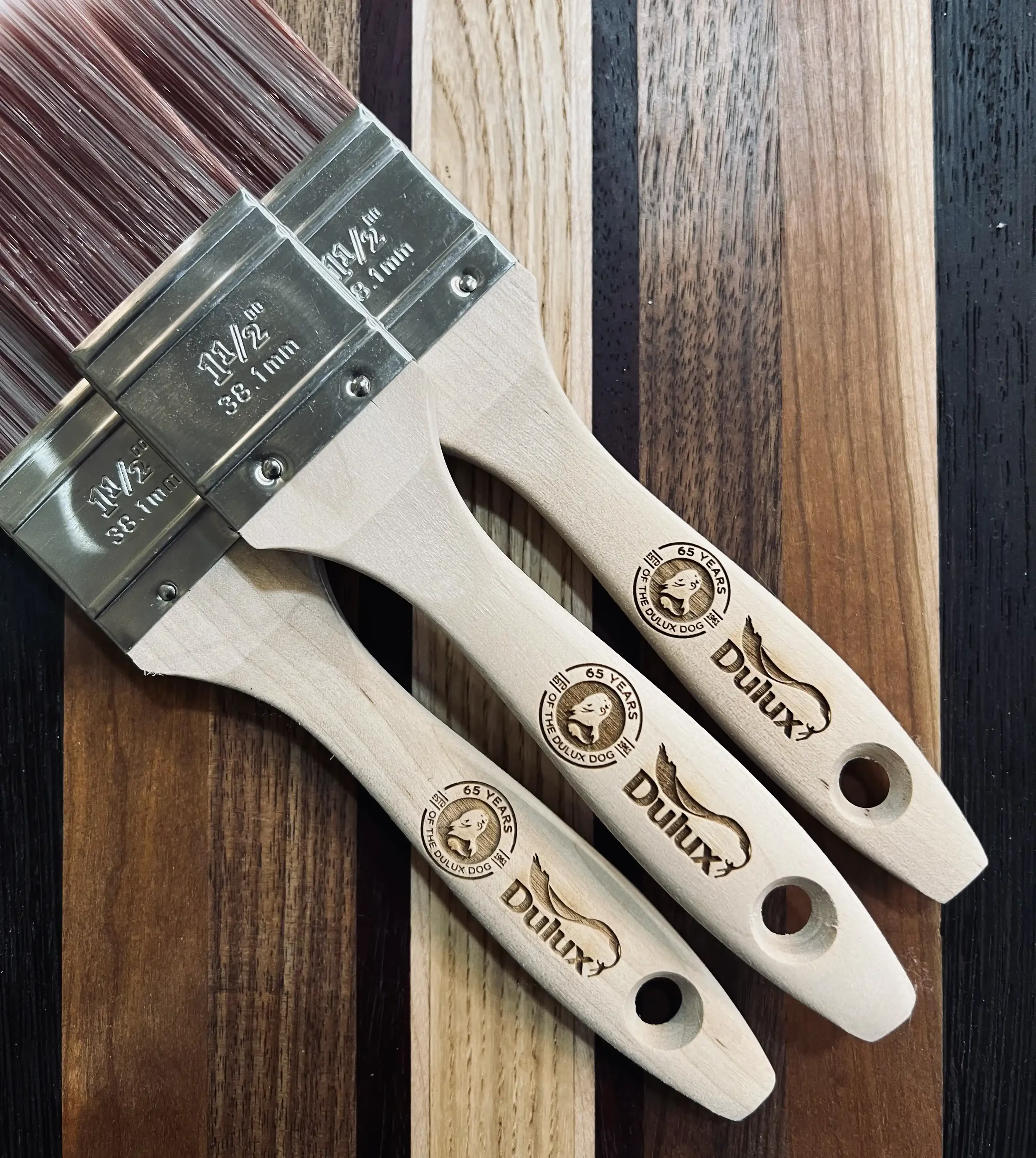 Set of paintbrushes laser engraved for Dulux as part of a marketing campaign. 