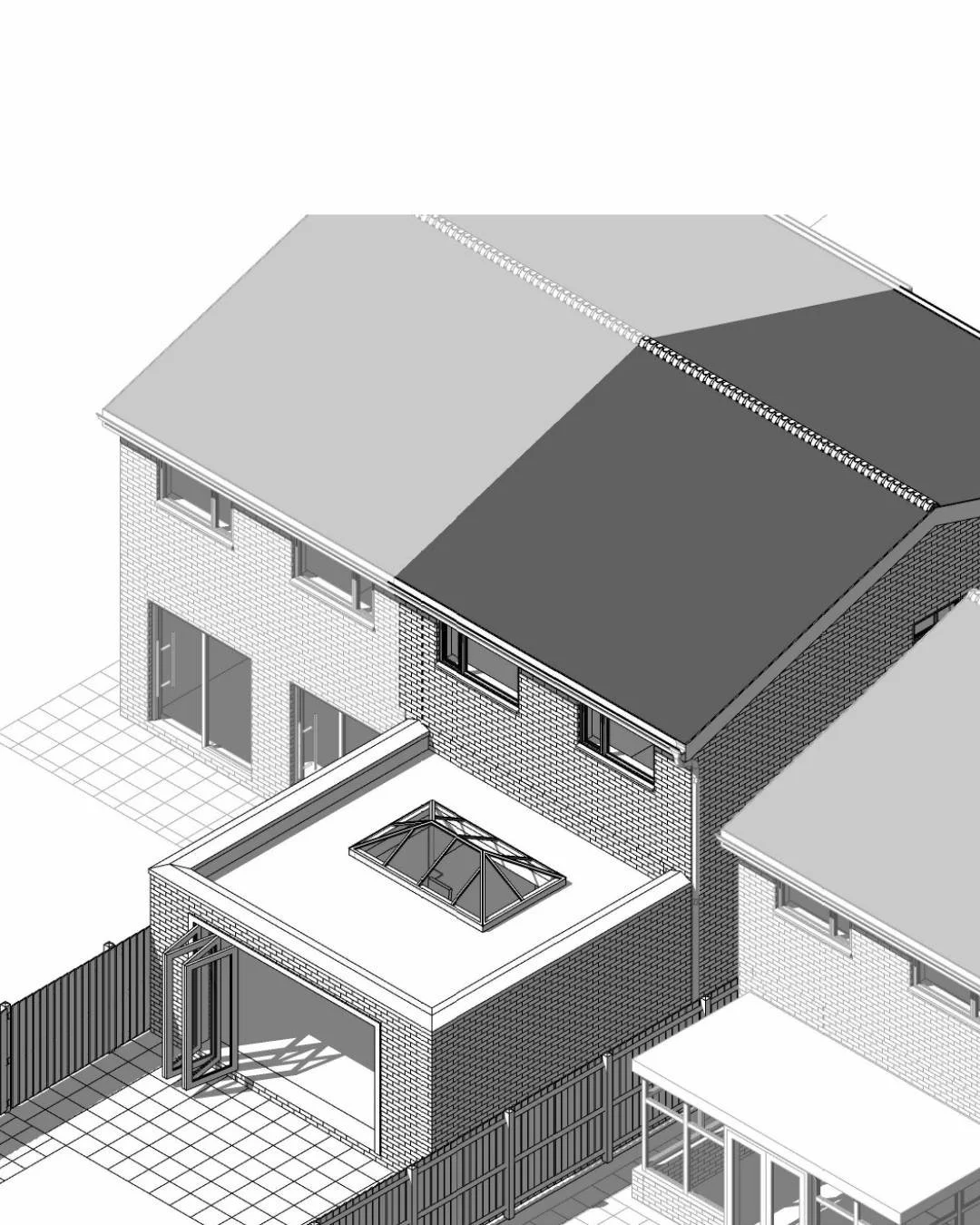 A smart reconfiguration to unlock a better living space.

This proposal replaces the existing conservatory with a full rear extension, creating a more usable, year round living/dining area alongside a considered garage conversion to maximise internal
