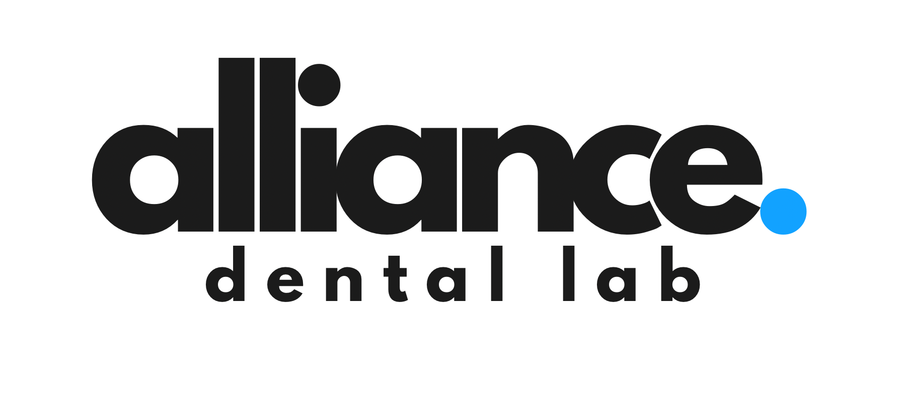 Logo for Alliance Dental Lab with the company name in bold black letters and a blue dot at the end.
