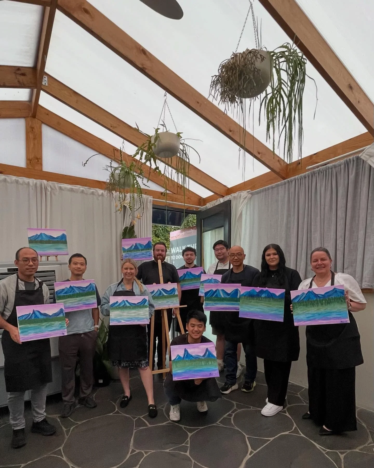 We had a blast tonight channeling our inner #BobRoss ! 🌲🏔️🎨

@tesorogastronomia 

#paintandsip #workshop #vibes #mountain #views #forest #naturelovers #purple #lake #balwyn #doncaster