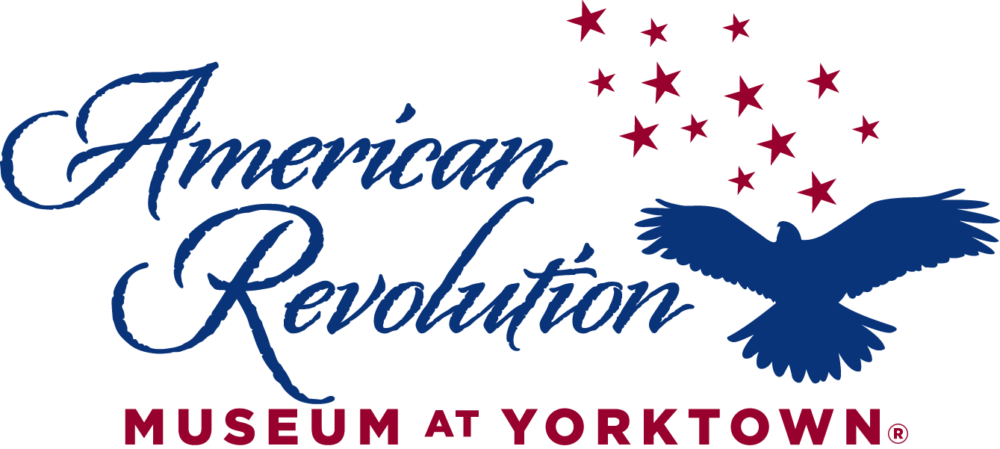 Logo for the American Revolution Museum at Yorktown featuring a silhouette of a bird flying with red stars above it.