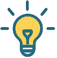 Illustration of a yellow light bulb with blue accents and lines indicating illumination.