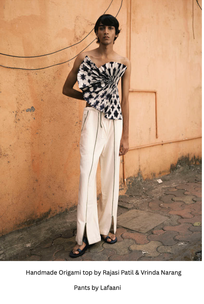 Found Objects Series |
Co-created with Stylist Vrinda Narang x Photographer Conor Clinch 

Indigo Paper Origami Top