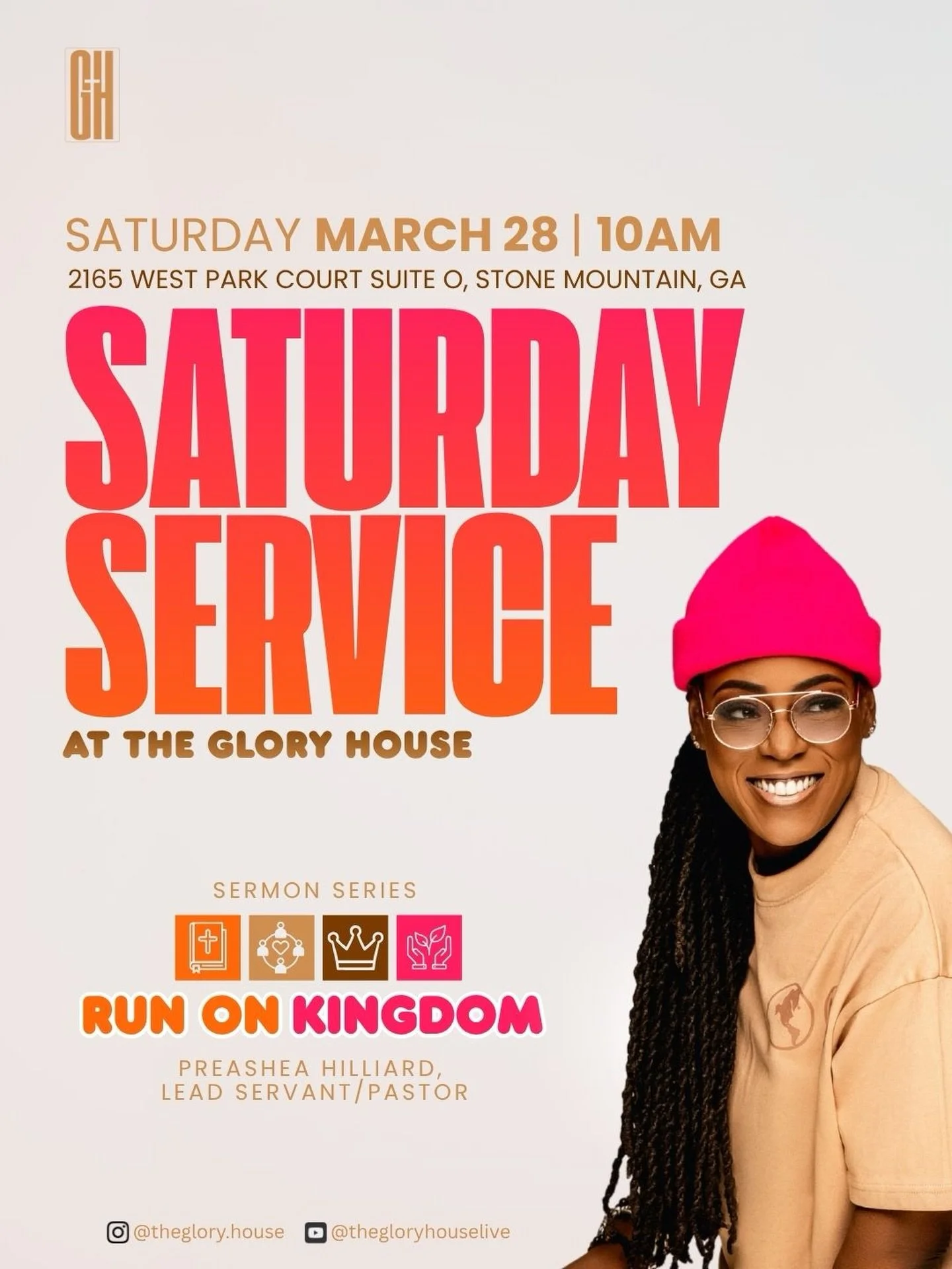 We&rsquo;re stepping out of the chat and into the room. 🙌🏾 Saturday, March 28, we&rsquo;re gathering IN PERSON, and it just won&rsquo;t be the same without you! 🤗 Put on your TGH Merch and come worship with us at The Glory House!

🗓 March 28 at 1