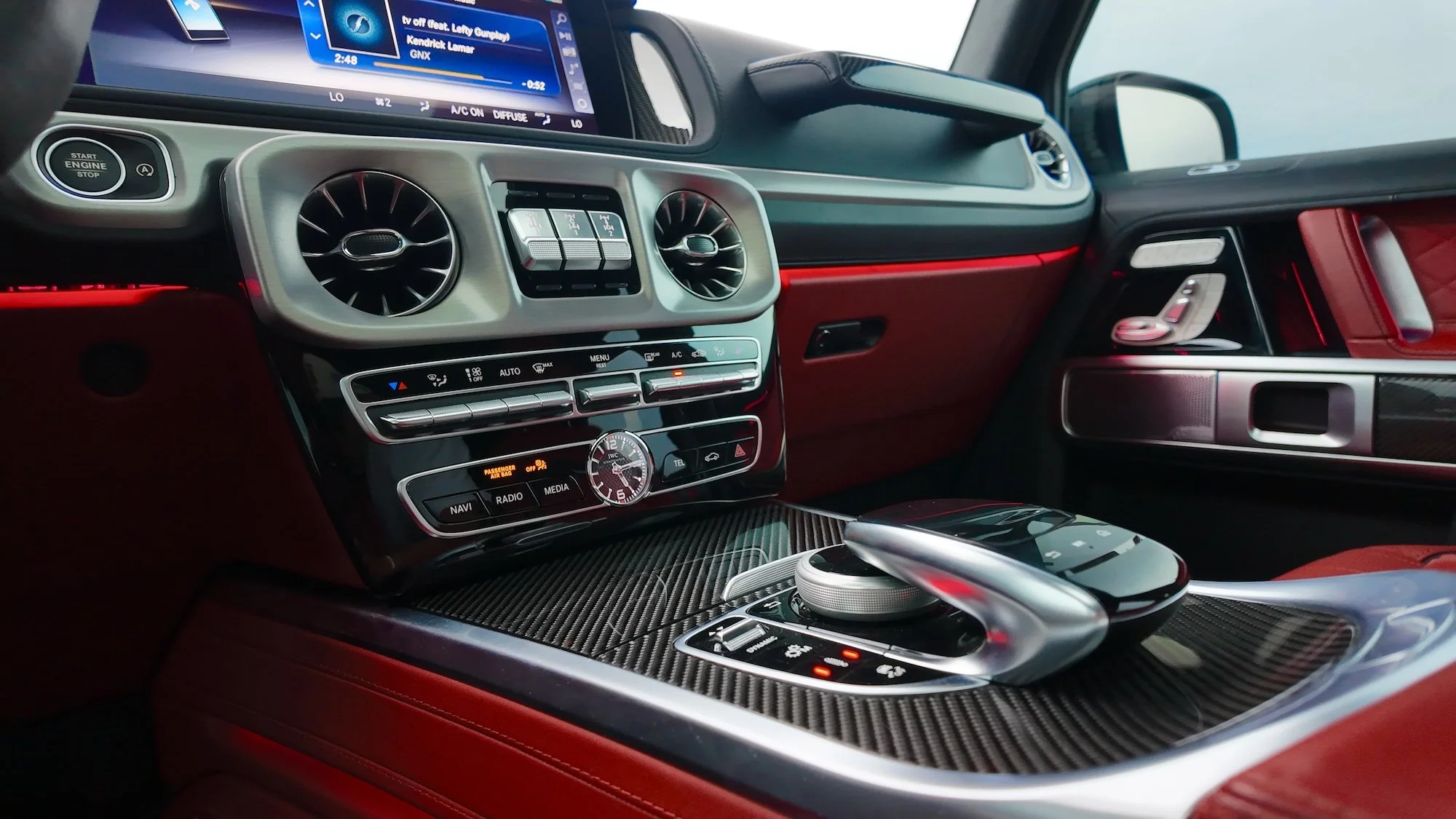 AMG digital cockpit and dashboard of our G-Wagon G63 available for rent in Tampa, perfect for clients wanting a luxury G Class SUV with advanced tech features.