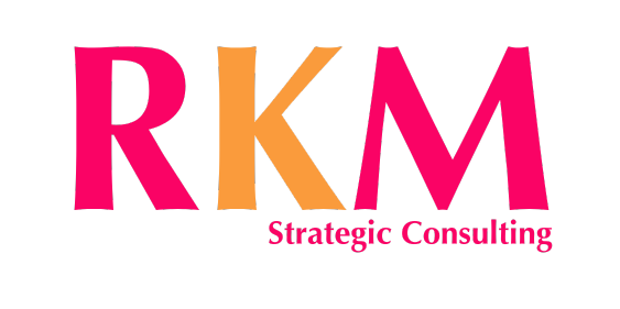 RKM Strategic Consulting logo. Led by Rachel Mann, the logo features the initials RKM, with the R and M in hot pink, and the K in orange. It shows "strategic consulting" below in a sans-serif font on the bottom right.