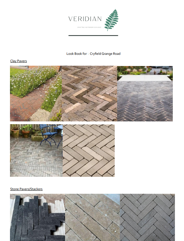 Material mood board, bespoke garden design for clients in Warwickshire