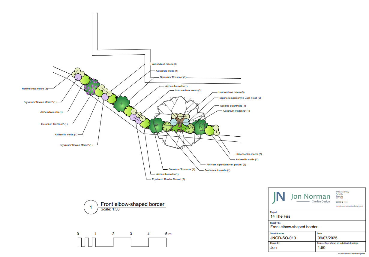 A detailed landscape design plan for a garden in Warwickshire.
