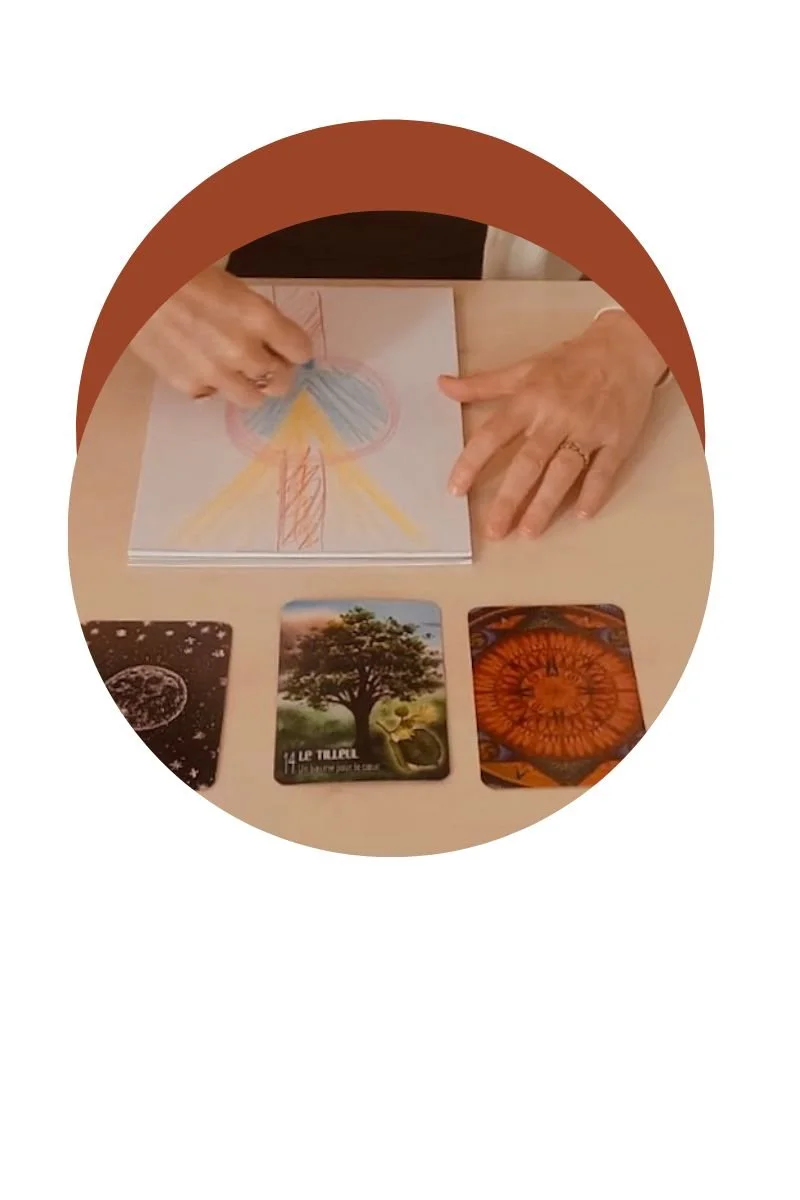 vignette ronde mains personne de face dessinant avec neocolor