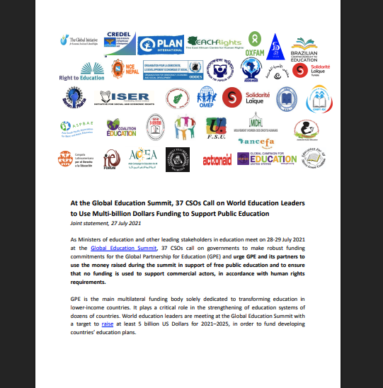 Open Letter: Call on World Education Leaders to Use Multi-billion Dollars Funding to Support Public Education
