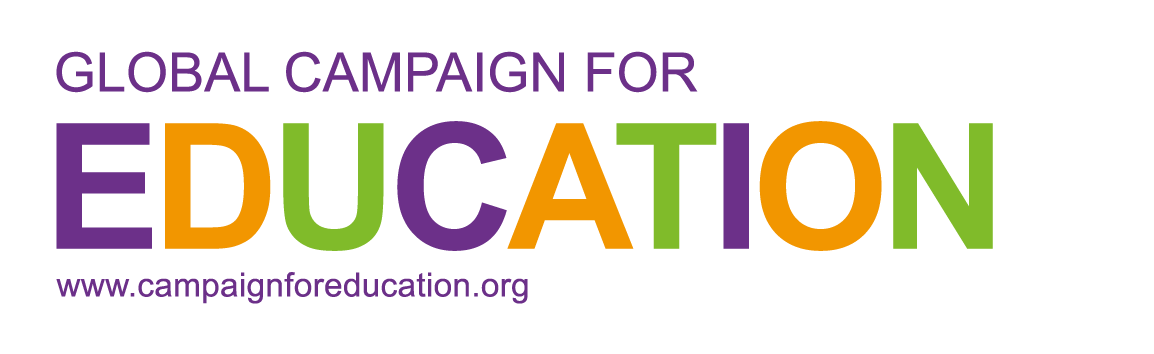 Logo of the Global Campaign for Education with the words "Global Campaign for Education" in purple, green and orange and the url "www.campaignforeducation.org"