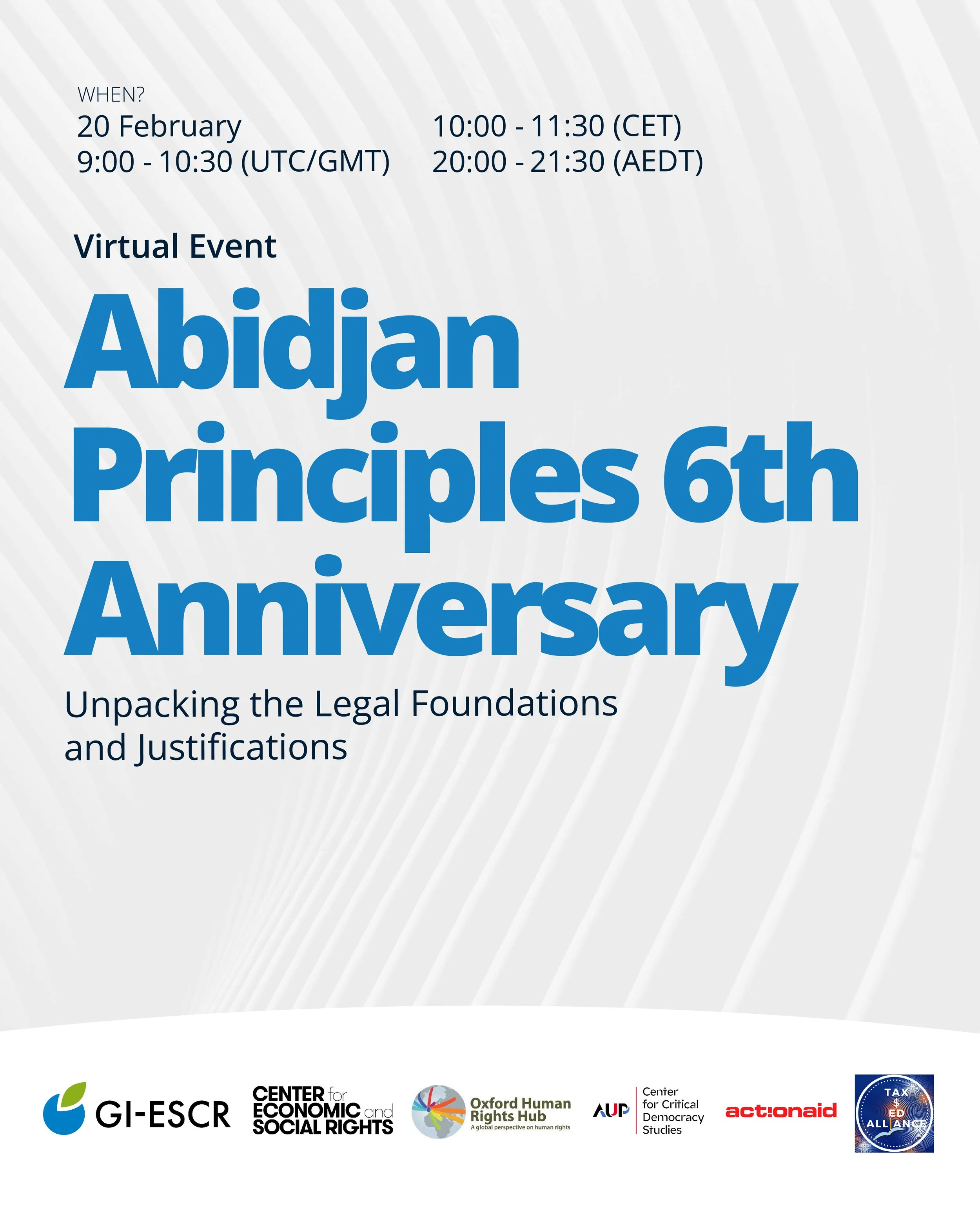 Poster for the virtual event Abidjan Principles 6th Anniversary