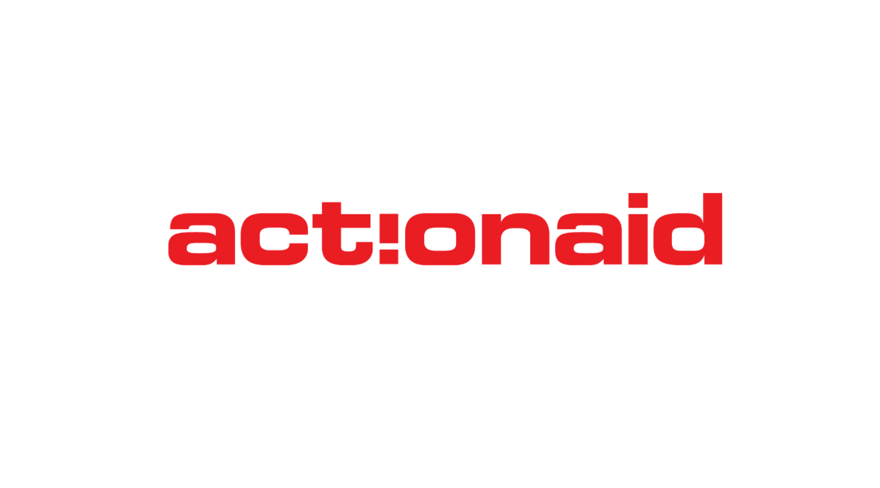ActionAid logo with "actionaid" written in large red font. The "i" in "action" is upside down.