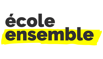 Logo of Ecole Ensemble featuring the name in black text with a bold yellow line behind 'ensemble'.