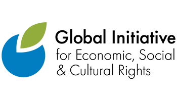 Logo of the Global Initiative for Economic, Social & Cultural Rights (GI-ESCR) featuring a blue circle with a green leaf on top and the words 'Global Initiative for Economic, Social & Cultural Rights' in black.